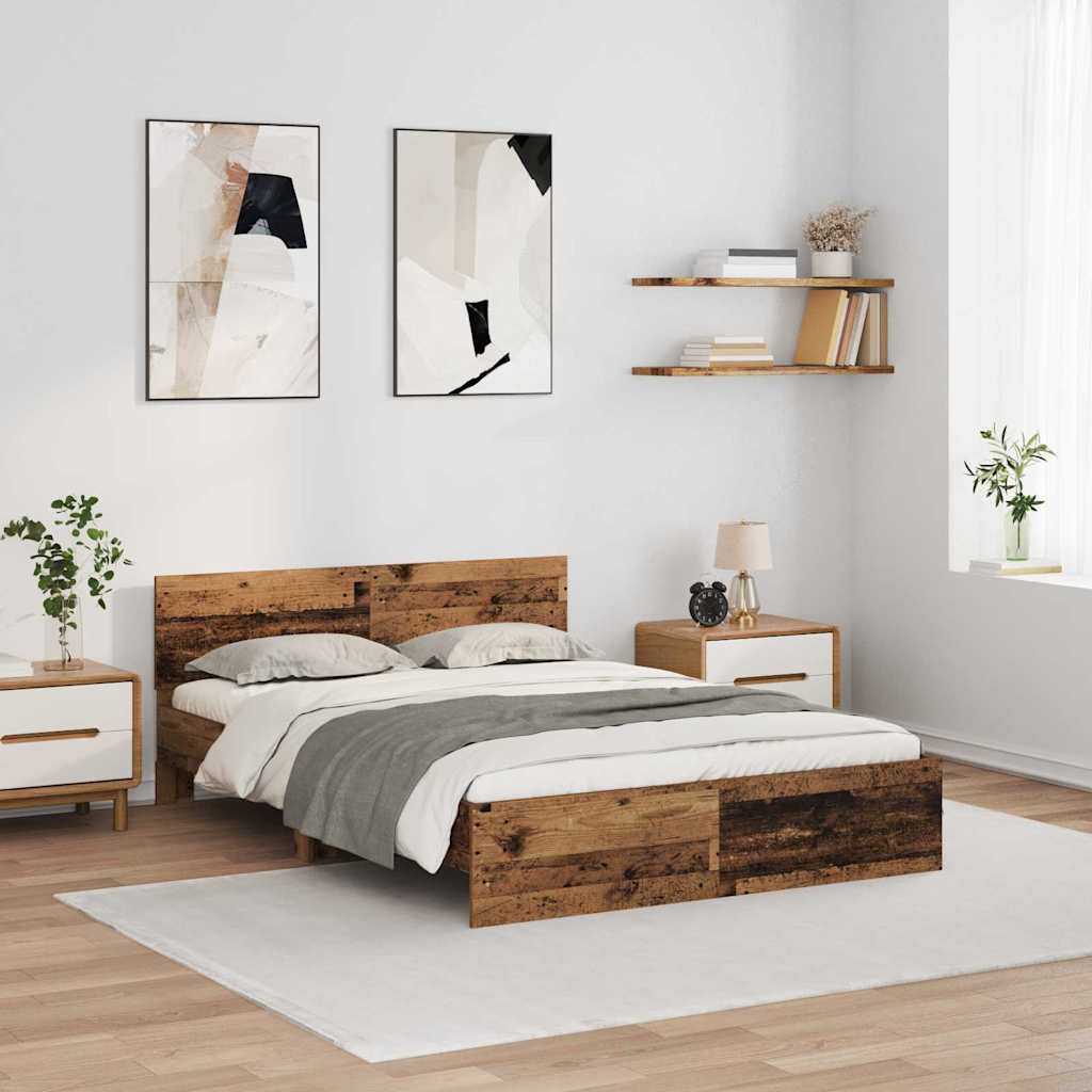 Bed Frame with Headboard Old Wood 100 x 200 cm