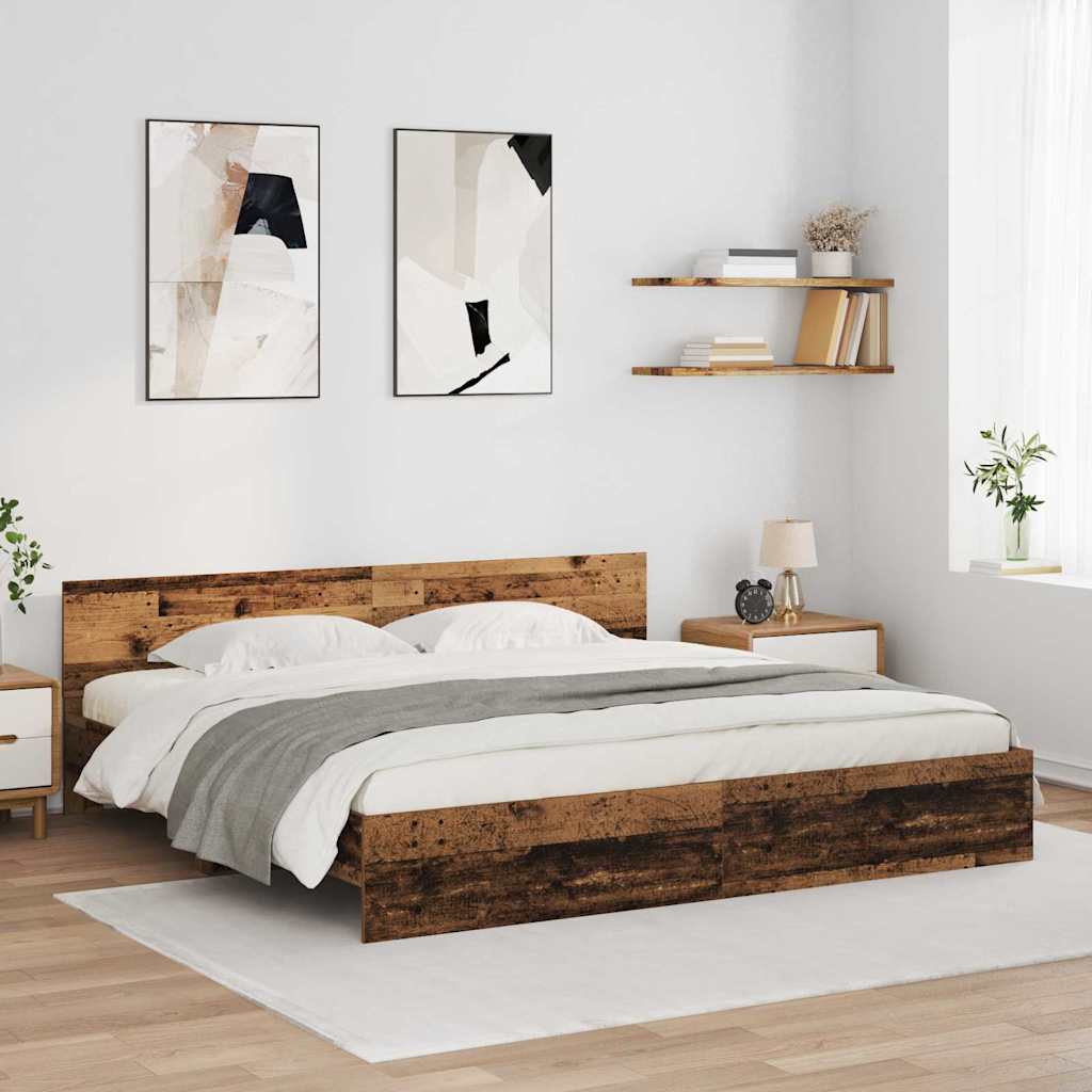 Bed Frame with Headboard Old Wood 100 x 200 cm
