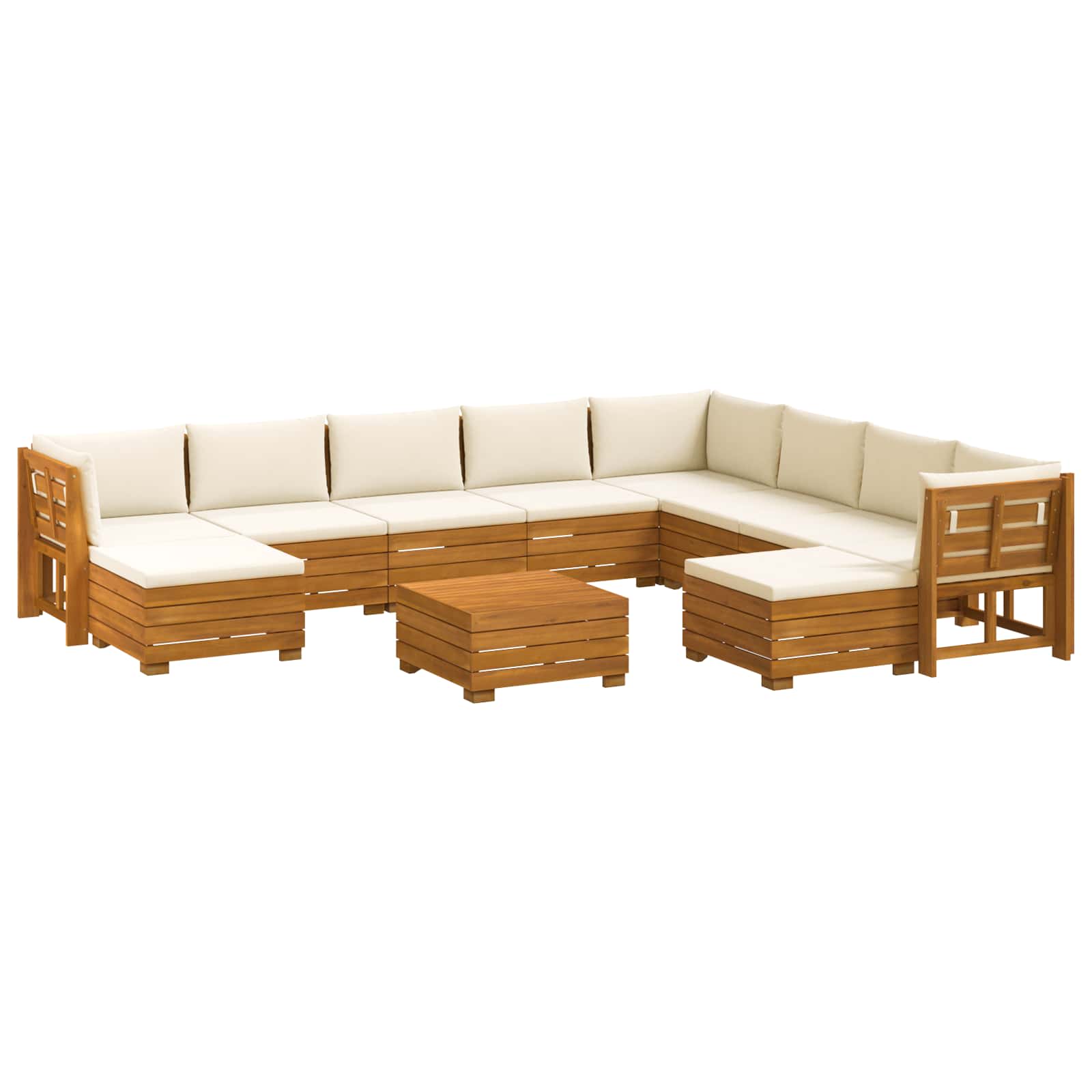 Conjunto de sofás de exterior con cojín 11 Pieza Marrón