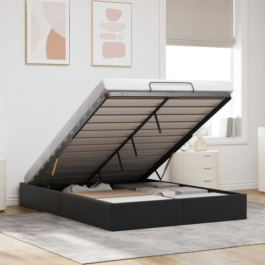 Estructura de Cama Ottoman Negro 153 x 203 cm Cuero sintético
