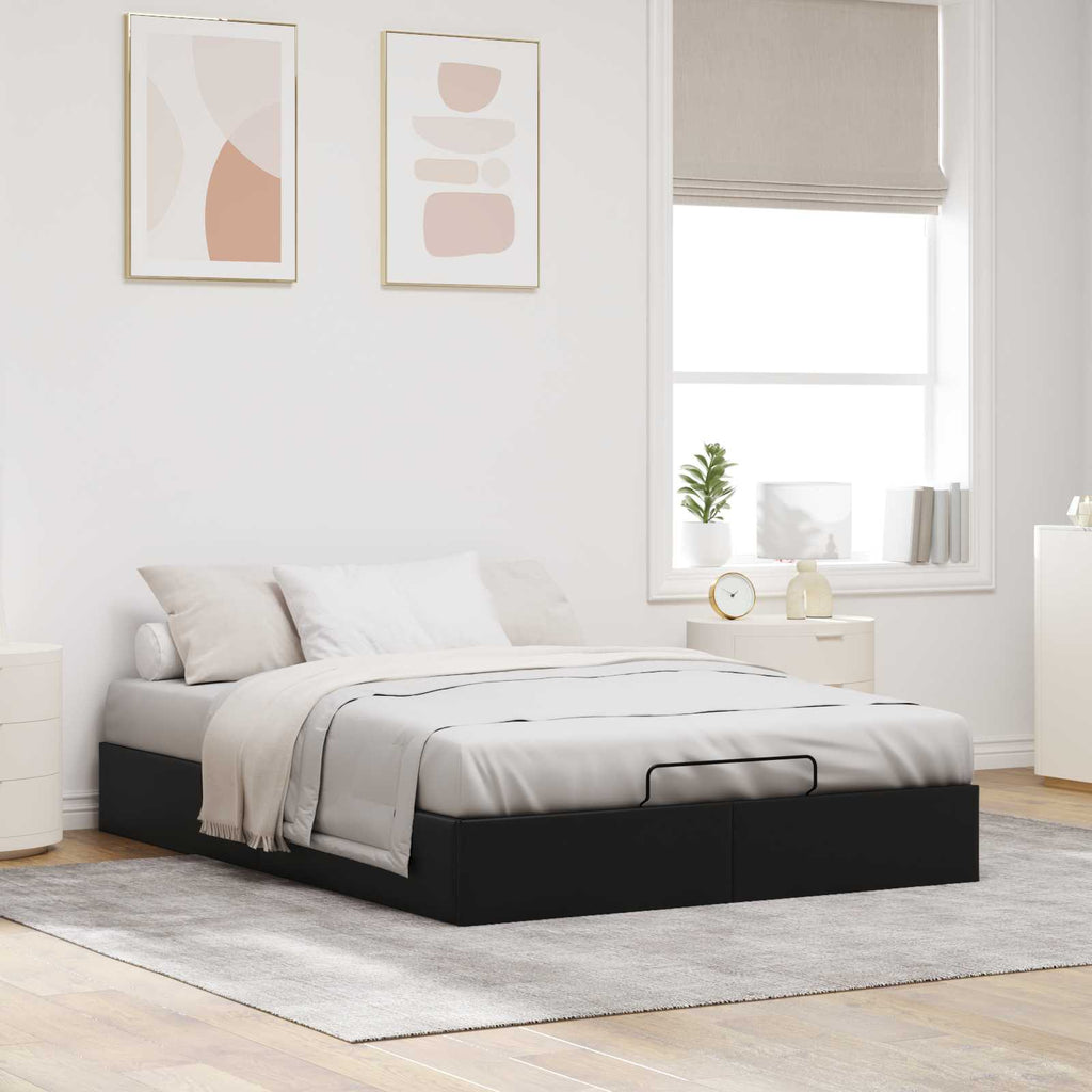 Estructura de Cama Ottoman Negro 153 x 203 cm Cuero sintético