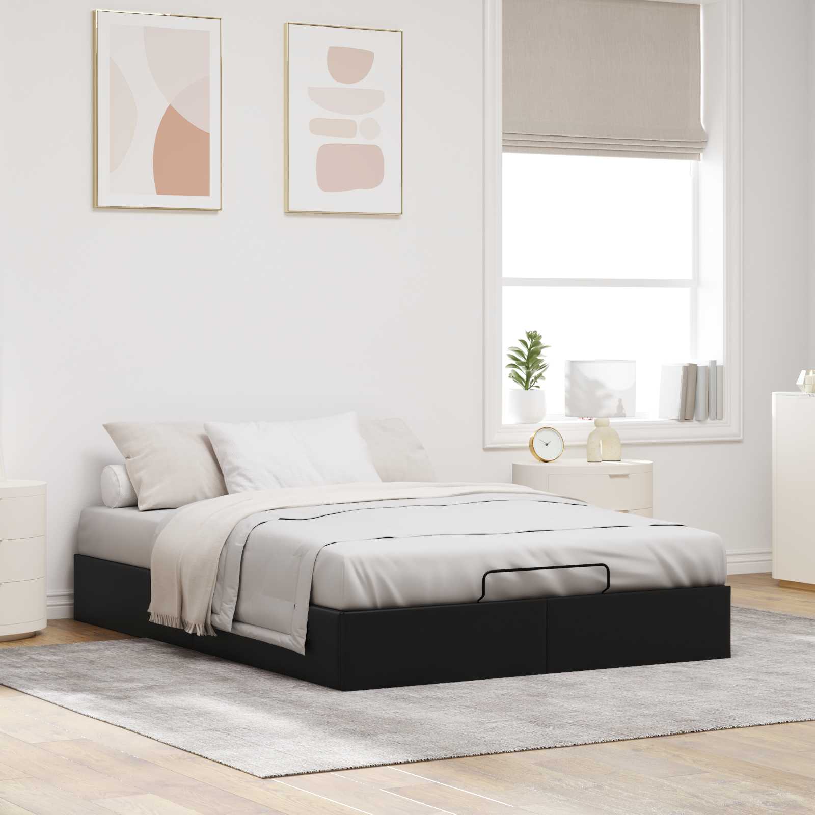 Estructura de Cama Ottoman Negro 153 x 203 cm Cuero sintético