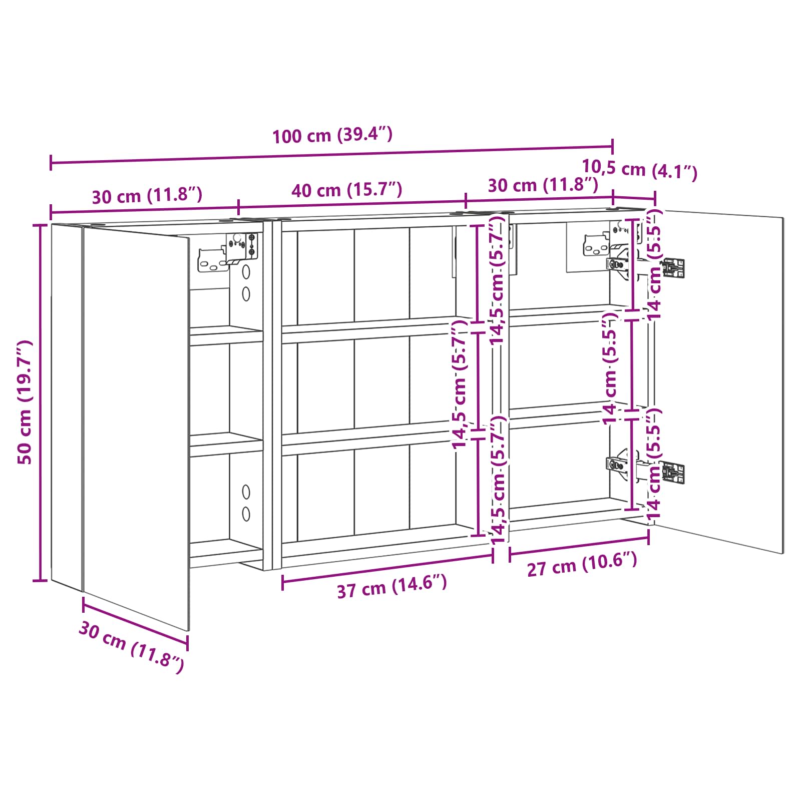 Juego de Muebles de Baño con estante 3 pcs 100 x 10,5 x 50 cm