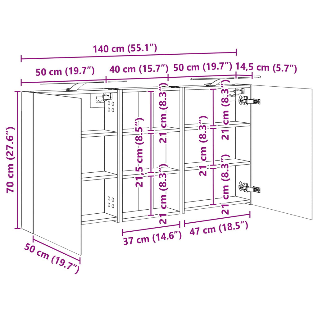 Juego de Muebles de Baño 3 pcs 140 x 14,5 x 70 cm