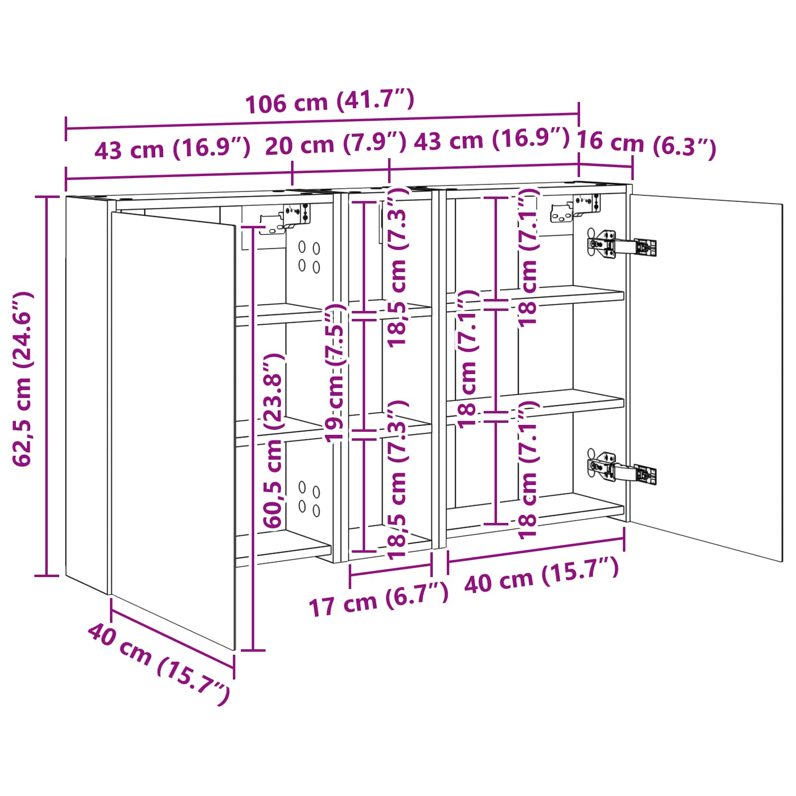 Juego de Muebles de Baño 3 pcs 106 x 16 x 62,5 cm