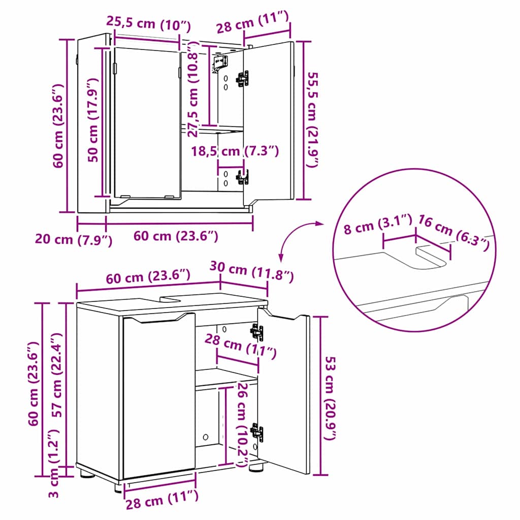 Juego de muebles de baño 4 pcs brillante Madera contrachapada