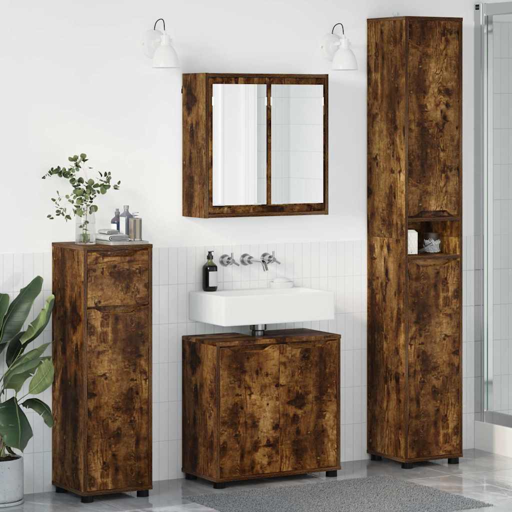 Juego de muebles de baño con cajón con puerta 5 pcs Gris Sonoma