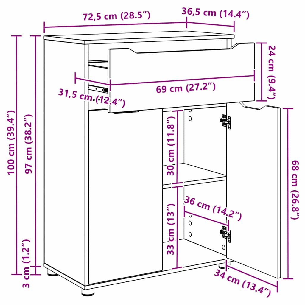 Juego de muebles de baño con cajón 3 pcs Madera contrachapada