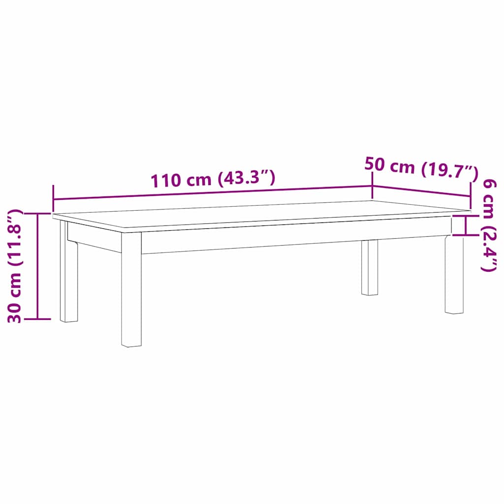 Mesa de Café Max Brown 110 x 50 x 30 cm Madera de pino macizo