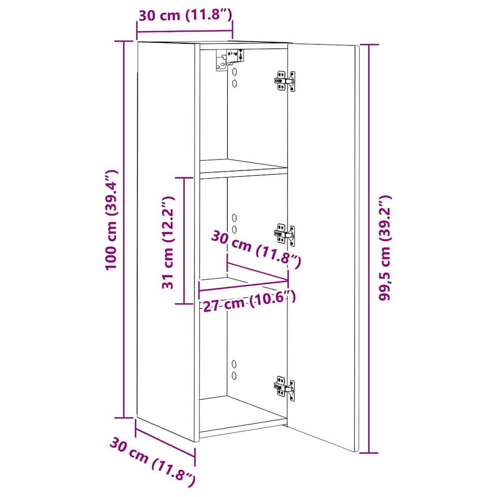 Mueble de TV Montado en la Pared 2 pcs 30 x 31 x 100 cm