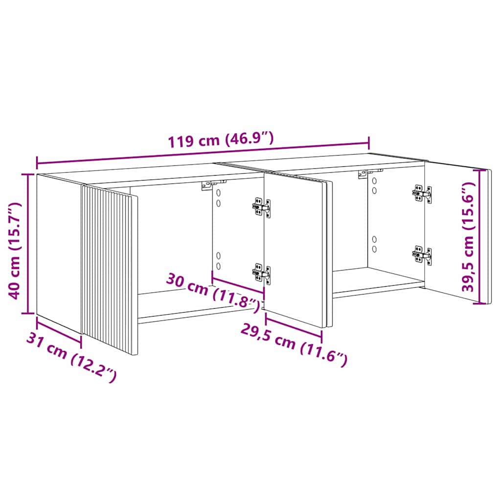 Mueble de TV Montado en la Pared 2 pcs 59,5 x 31 x 40 cm