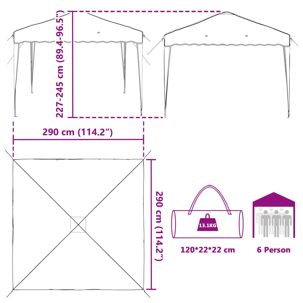 Carpa Plegable para Fiestas 288 x 288 x 245 cm Azul Tela Oxford