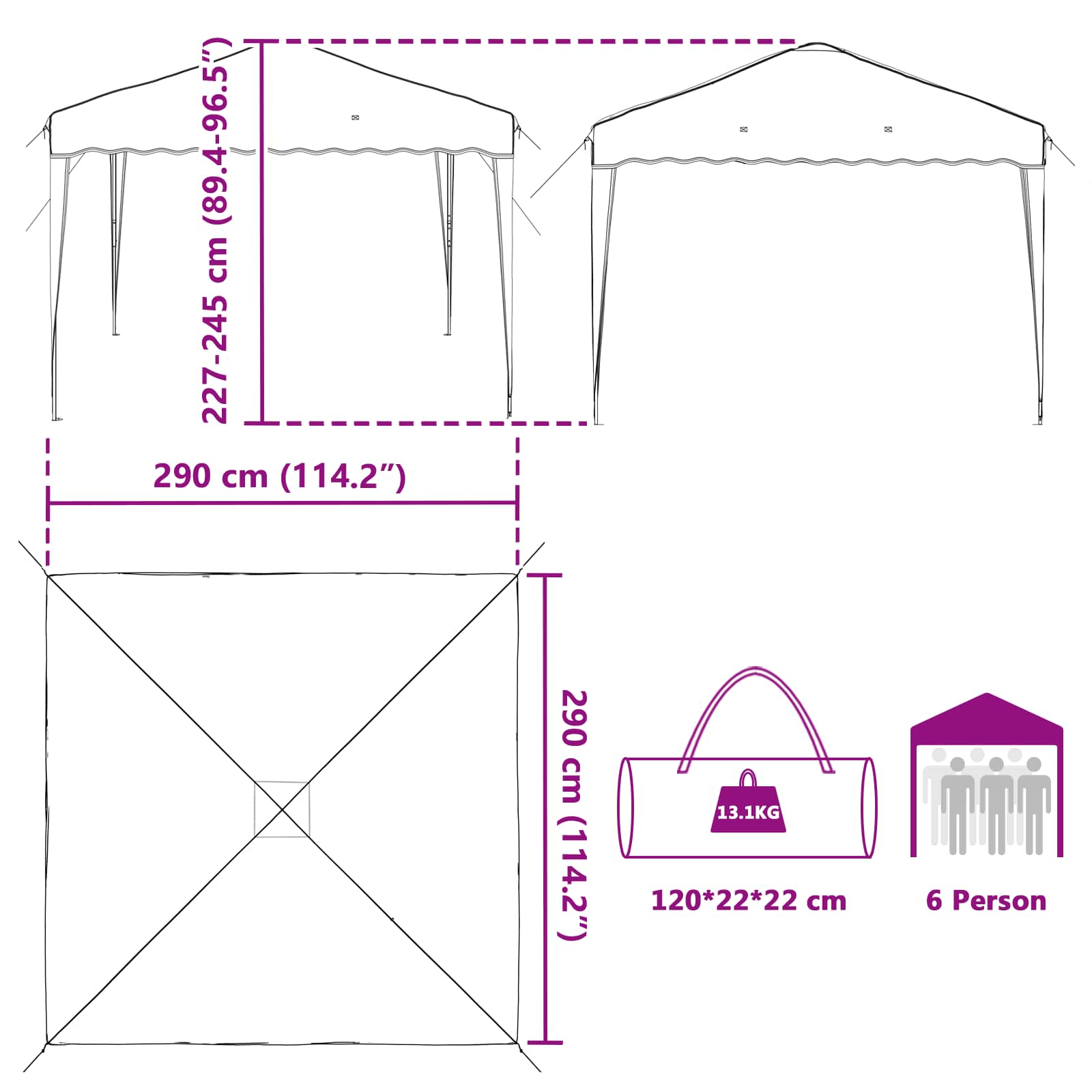 Carpa Plegable para Fiestas 288 x 288 x 245 cm Azul Tela Oxford