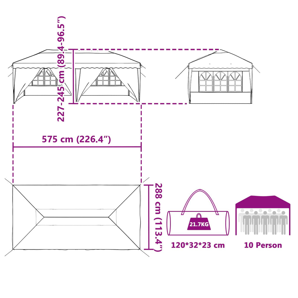 Carpa Plegable para Fiestas 575 x 288 x 245 cm Antracita