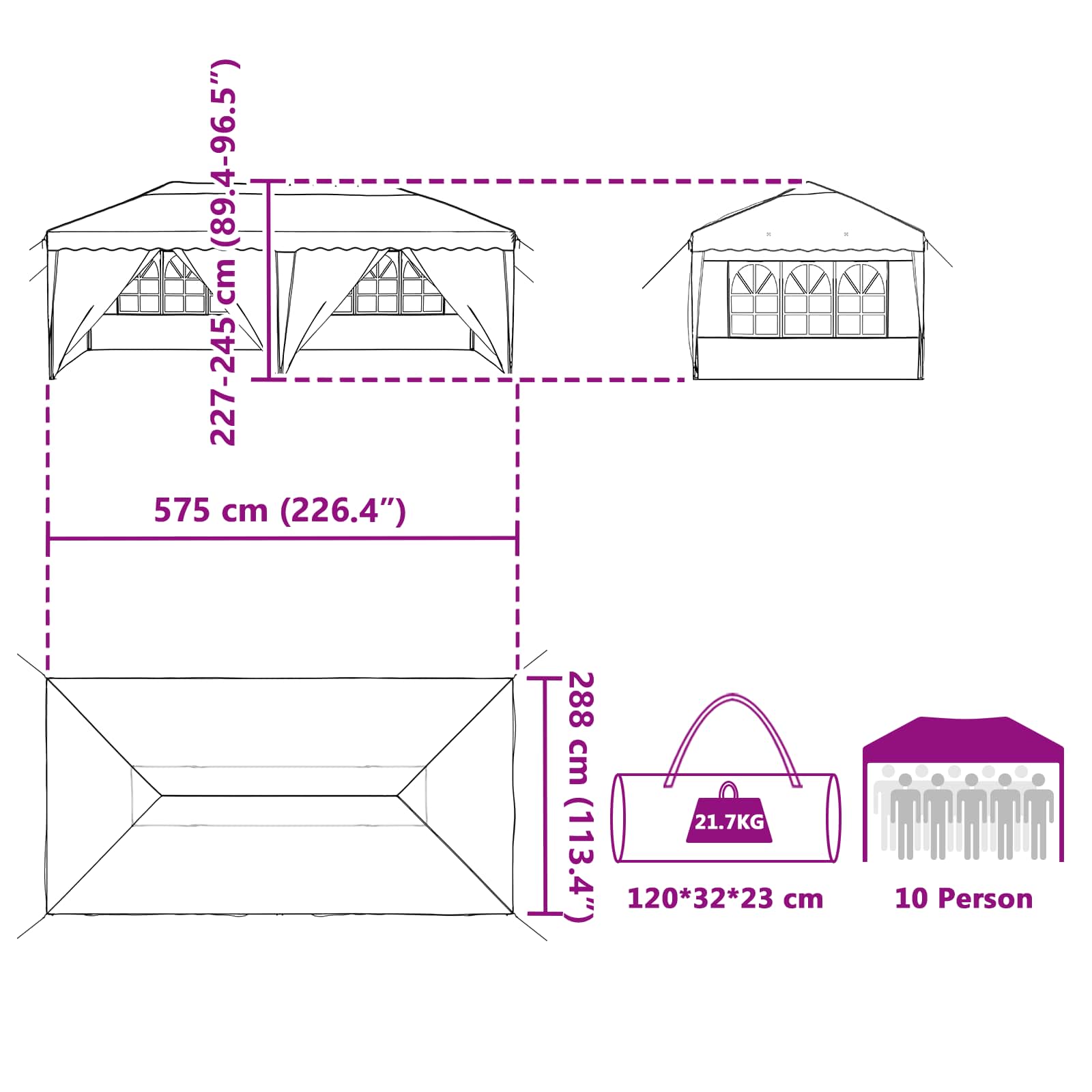 Carpa Plegable para Fiestas 575 x 288 x 245 cm Antracita