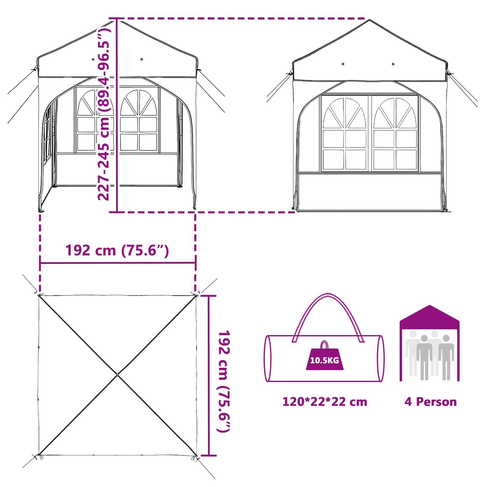 Carpa Plegable para Fiestas 192 x 192 x 245 cm Antracita