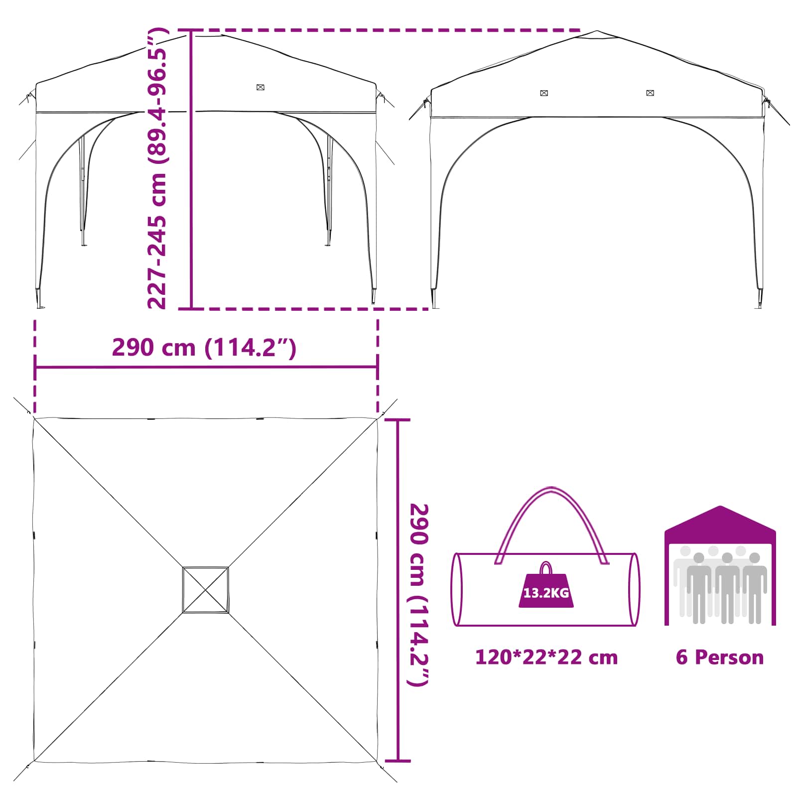 Carpa Plegable para Fiestas 290 x 290 x 245 cm Antracita