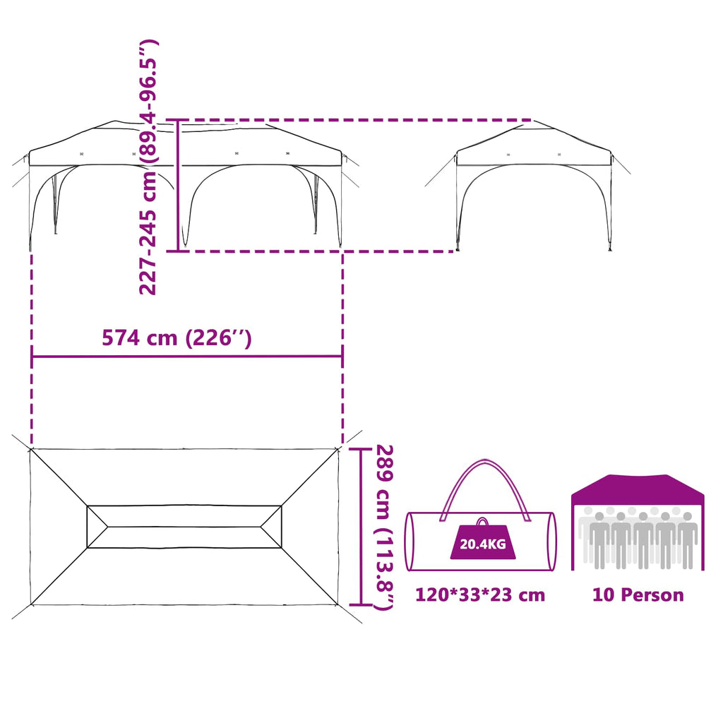 Carpa Plegable para Fiestas 575 x 288 x 245 cm Azul Tela Oxford