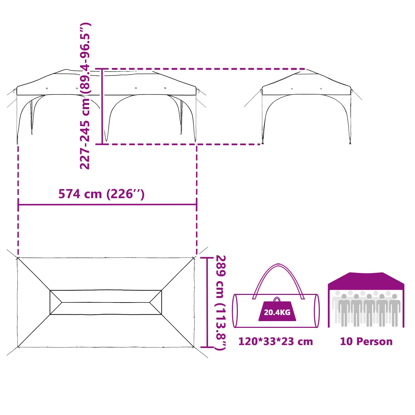 Carpa Plegable para Fiestas 575 x 288 x 245 cm Azul Tela Oxford