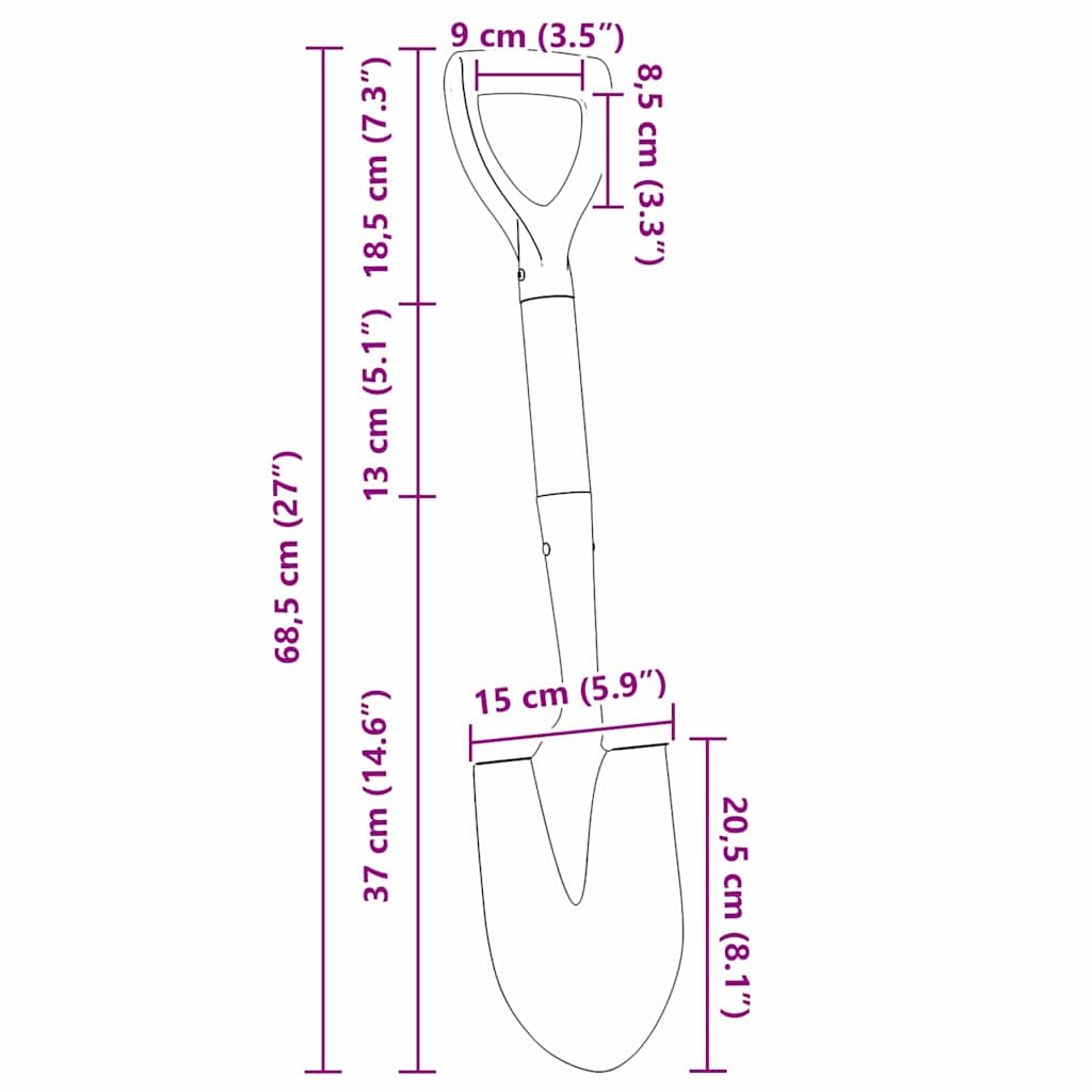 Pala Negro 68,5 cm Acero Con Recubrimiento y Madera Sólida