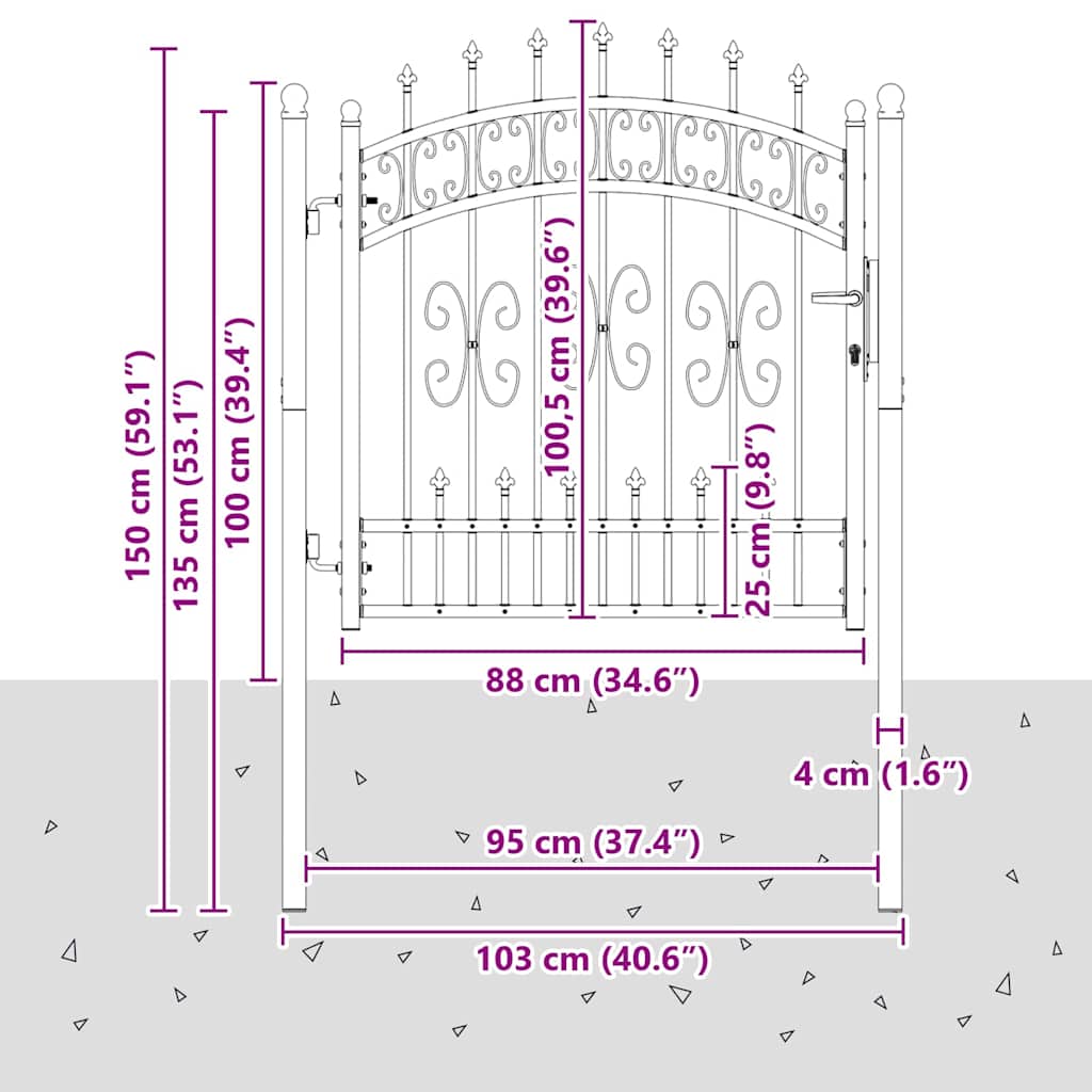 Puerta de Cerca con Punta de Lanza KAMPEN 103 x 100 cm Acero