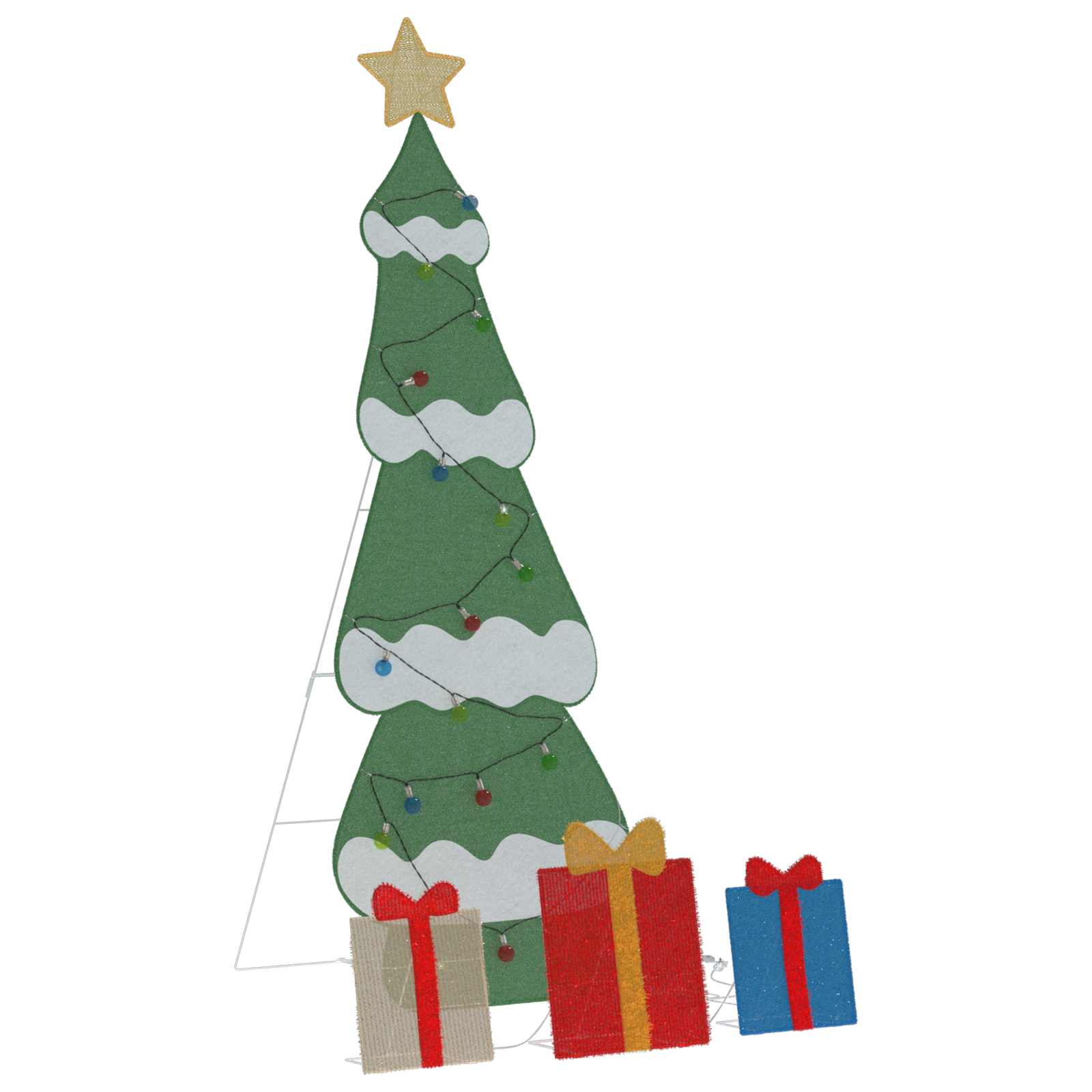 Árbol de Navidad iluminado con 3 cajas de regalo 2D blanca cálida
