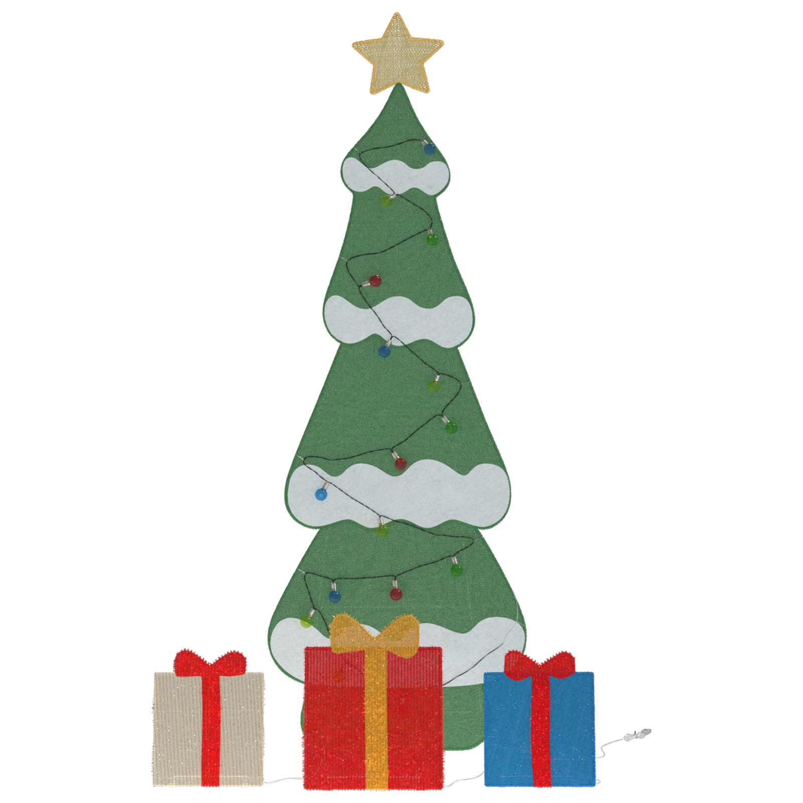 Árbol de Navidad iluminado con 3 cajas de regalo 2D blanca cálida