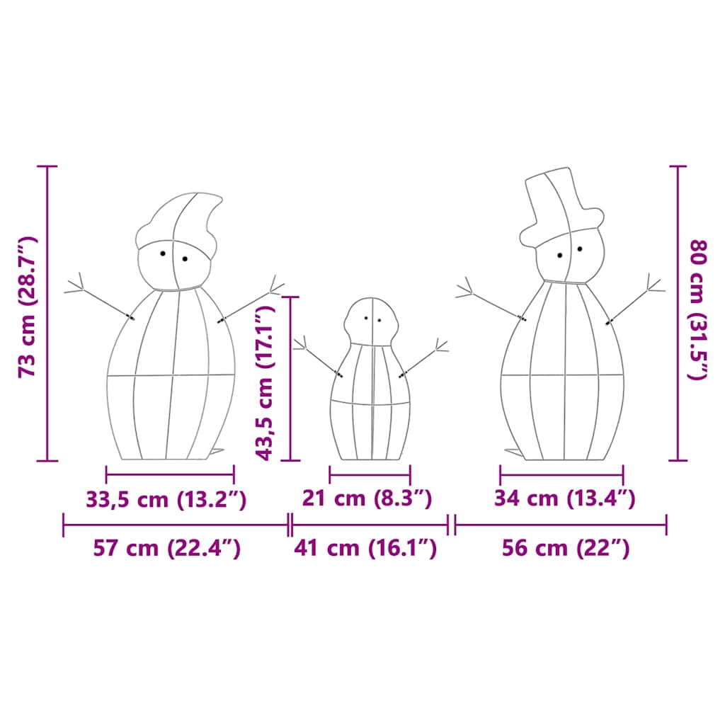 Familia de Muñecos de Nieve Iluminados 3 pcs Cálido Poliéster