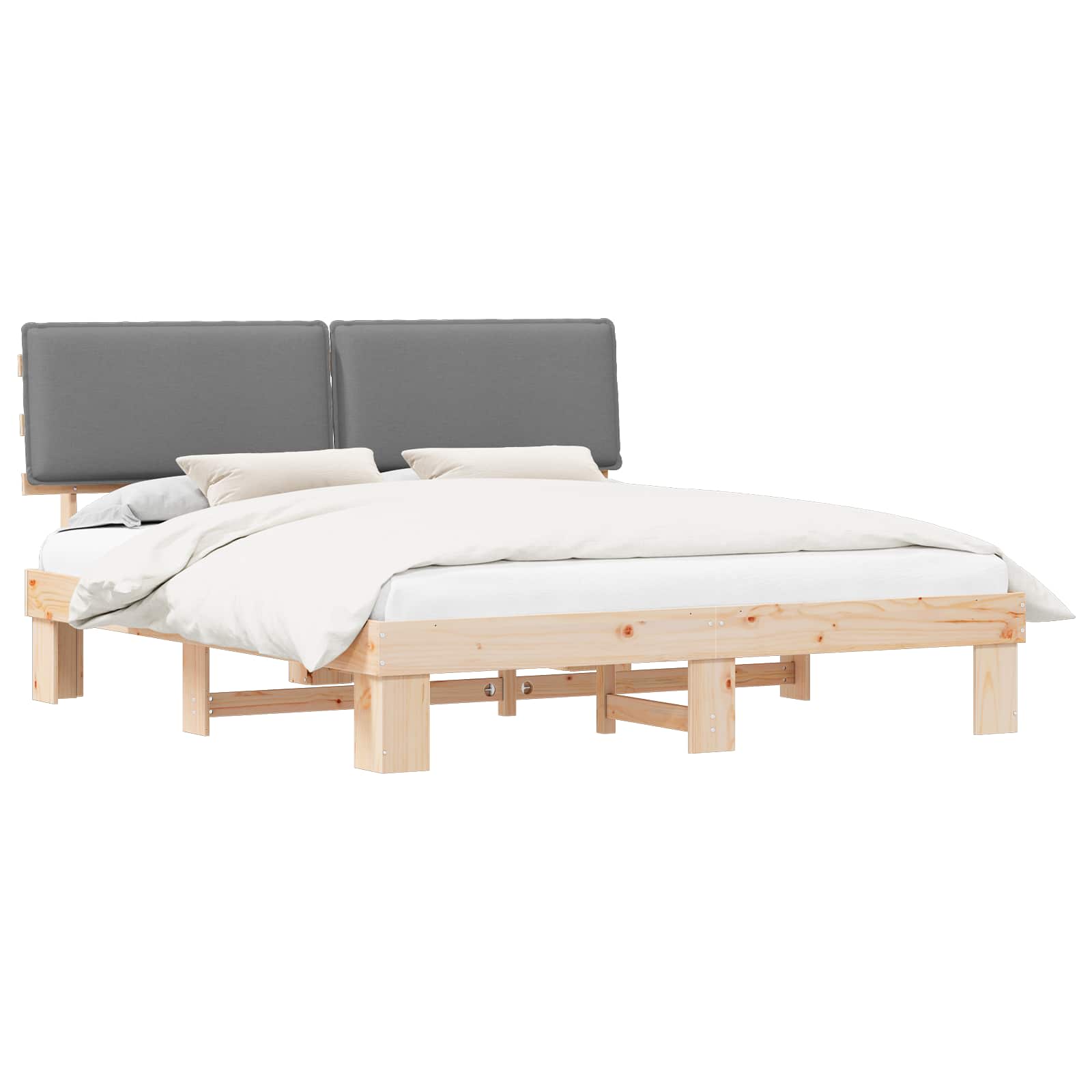 Estructura de Cama con Cabecera Tapizada Gris Claro