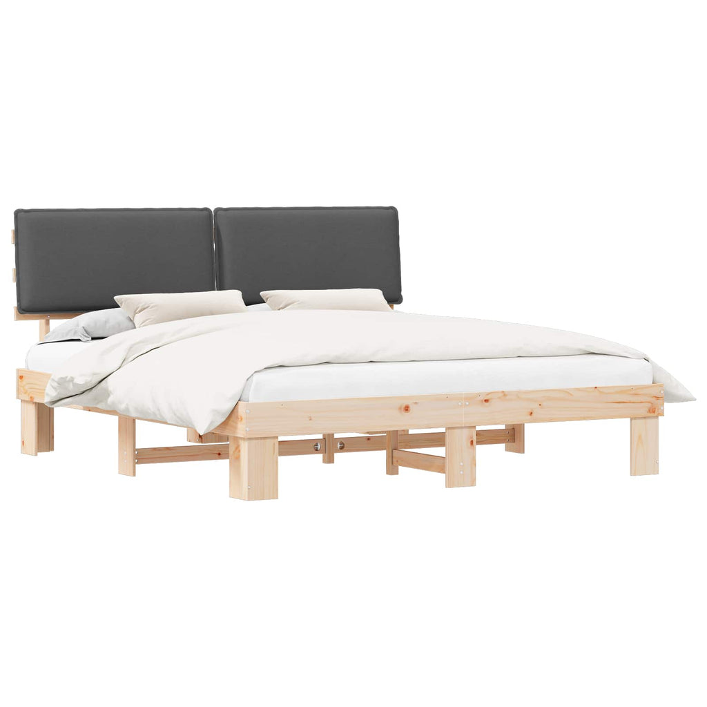Estructura de Cama con Cabecera Tapizada Gris oscuro