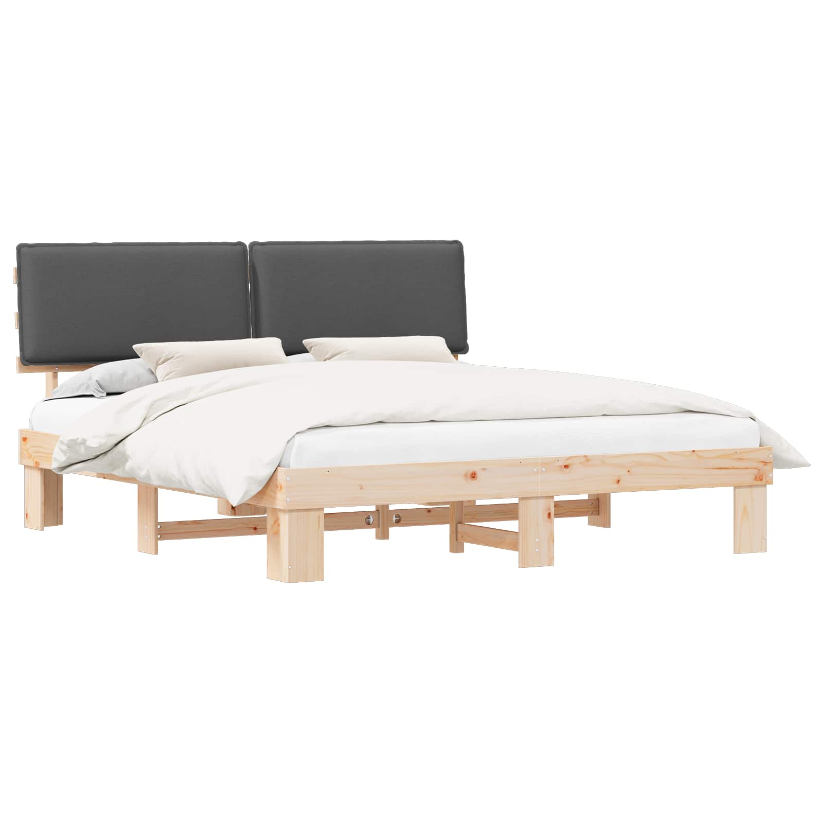Estructura de Cama con Cabecera Tapizada Gris oscuro