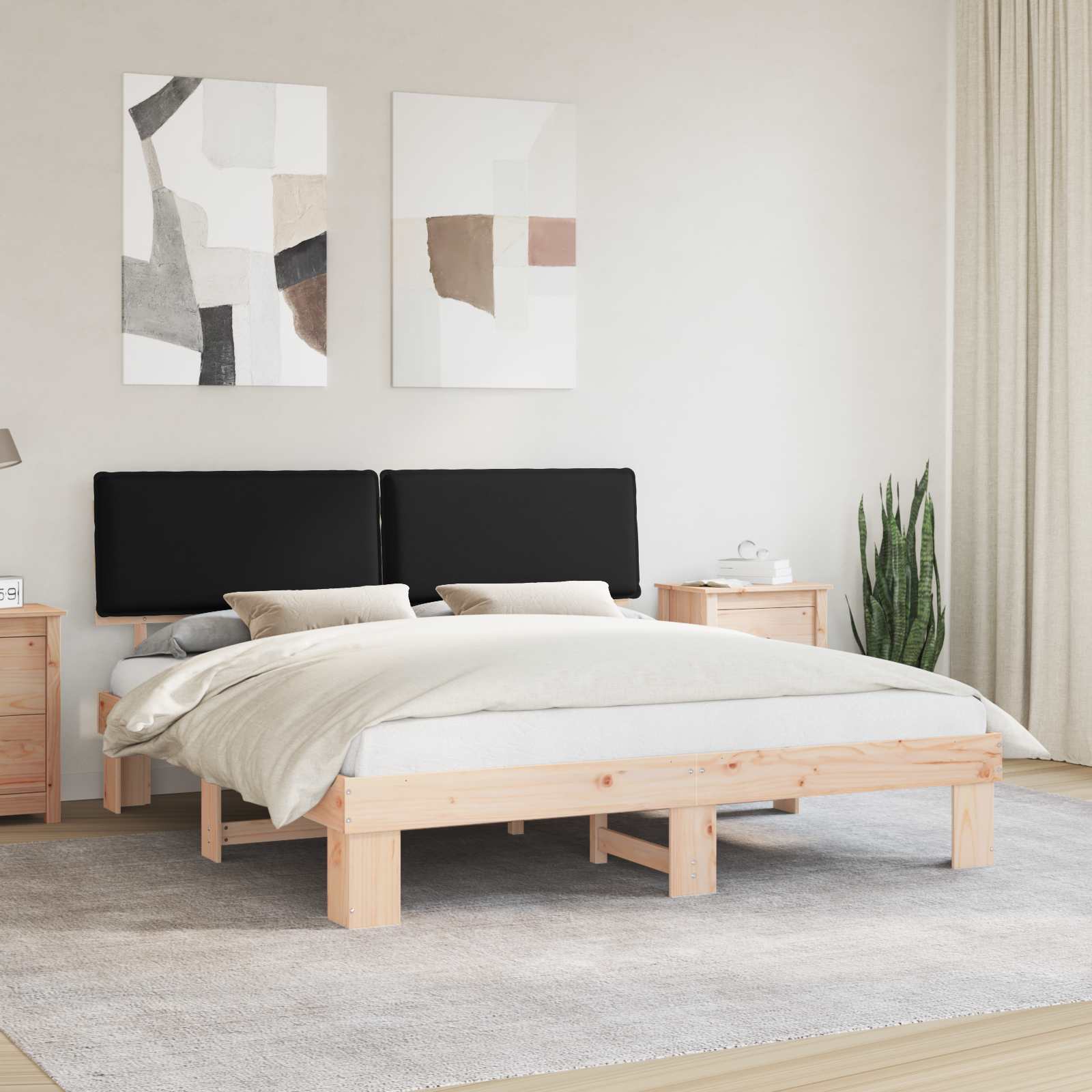 Estructura de Cama con Cabecera Tapizada Negro 200 x 200 cm