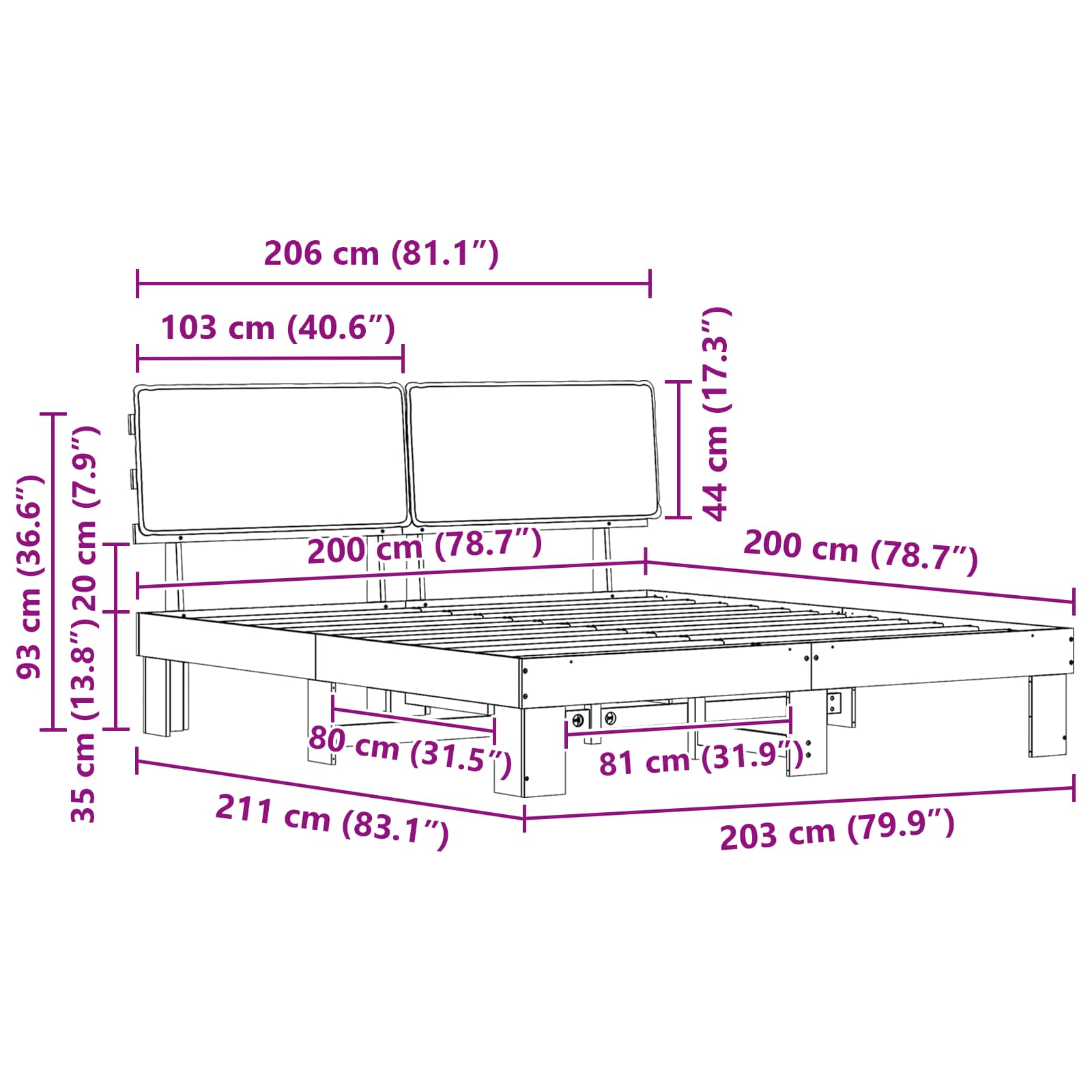 Estructura de Cama con Cabecera Tapizada Taupé 200 x 200 cm