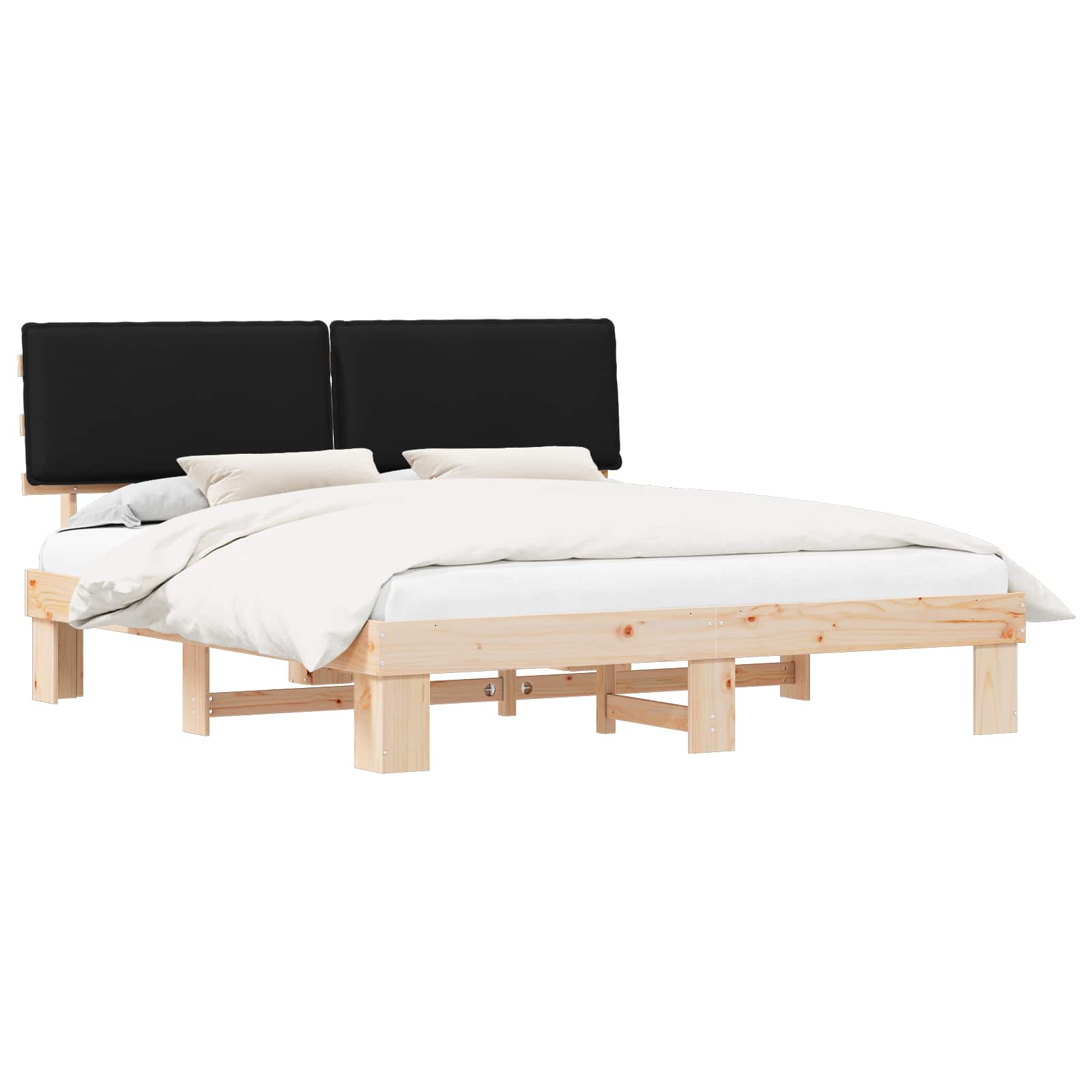 Estructura de Cama con Cabecera Tapizada Negro 180 x 200 cm