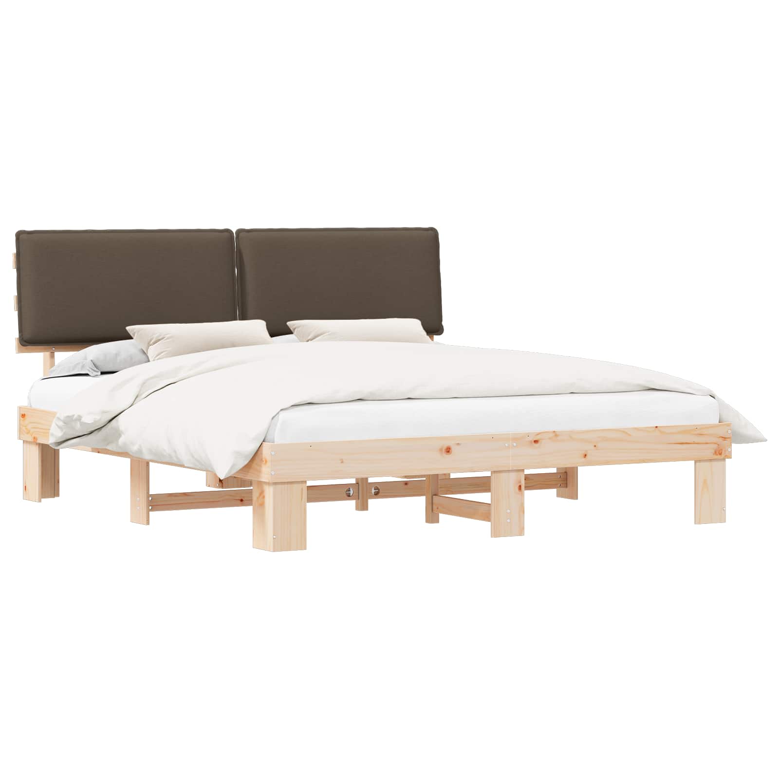Estructura de Cama con Cabecera Tapizada Taupé 180 x 200 cm