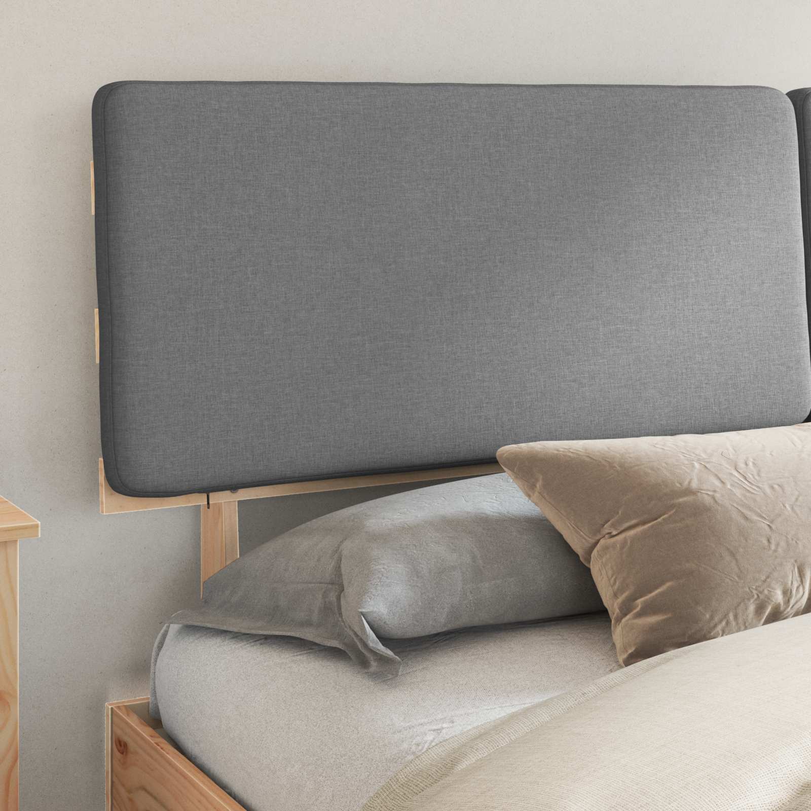 Estructura de Cama con Cabecera Tapizada Gris Claro