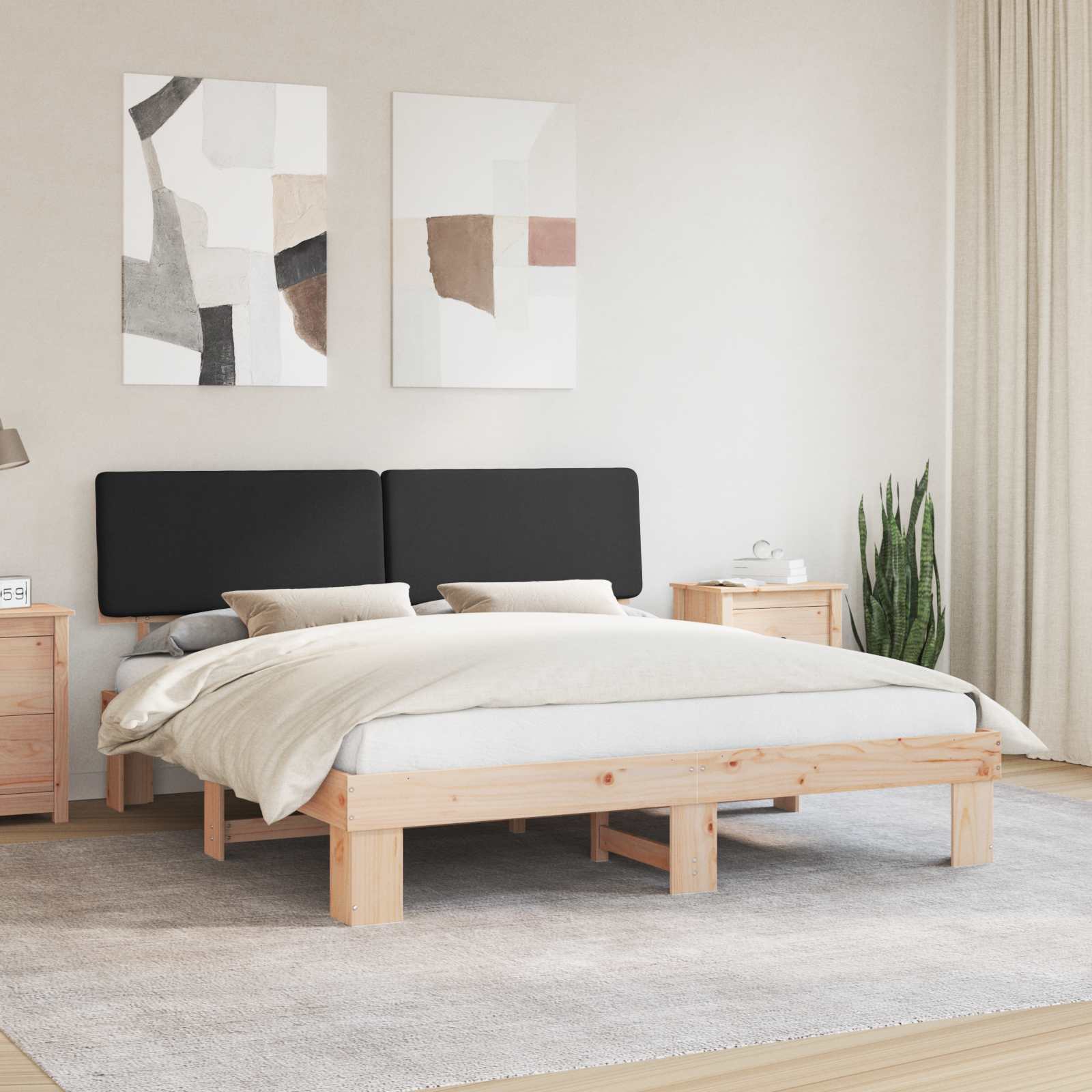 Estrutura de Cama com Cabeceira Estofada Cinzento Claro