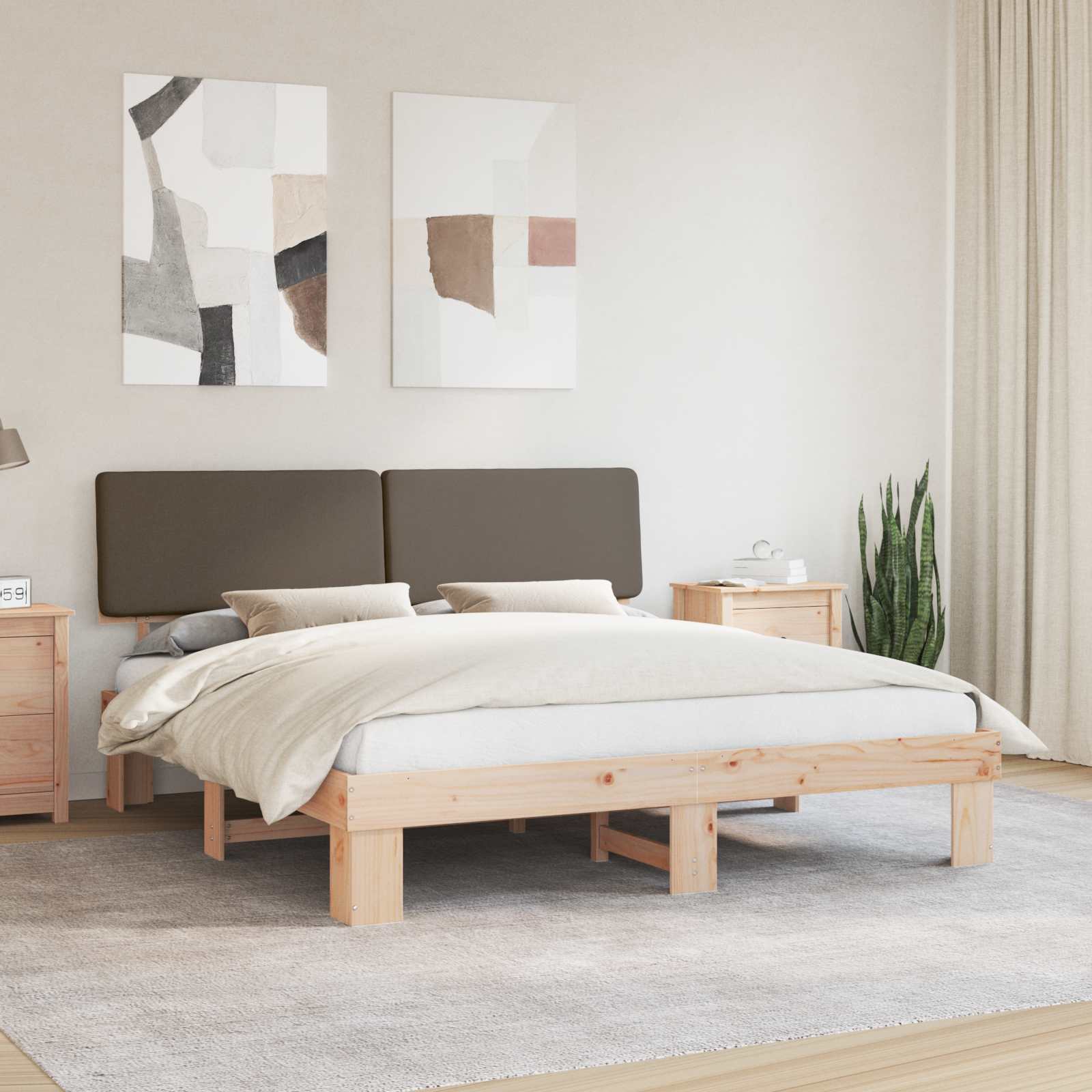 Estrutura de Cama com Cabeceira Estofada Cinzento Claro