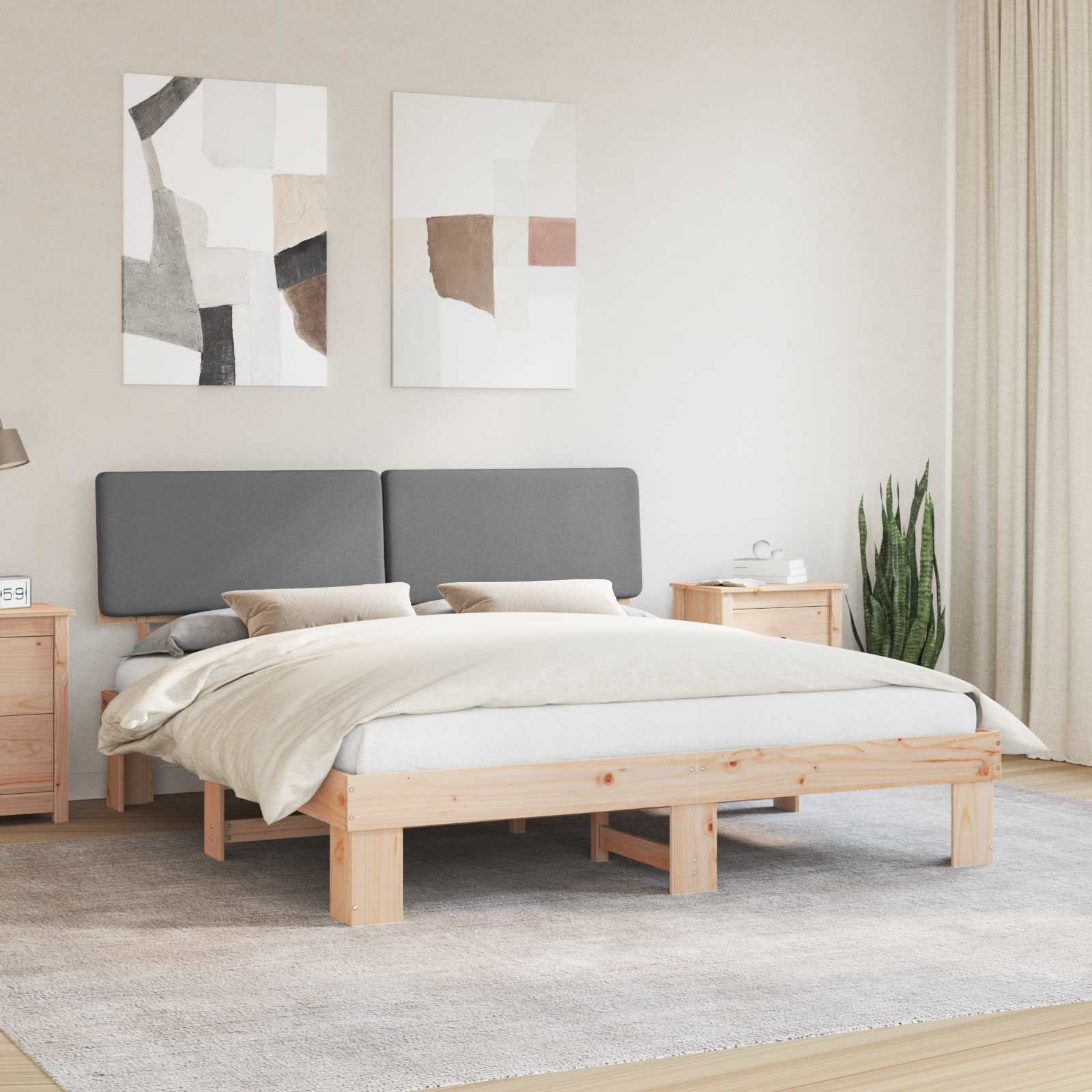 Estrutura de Cama com Cabeceira Estofada Cinzento Claro