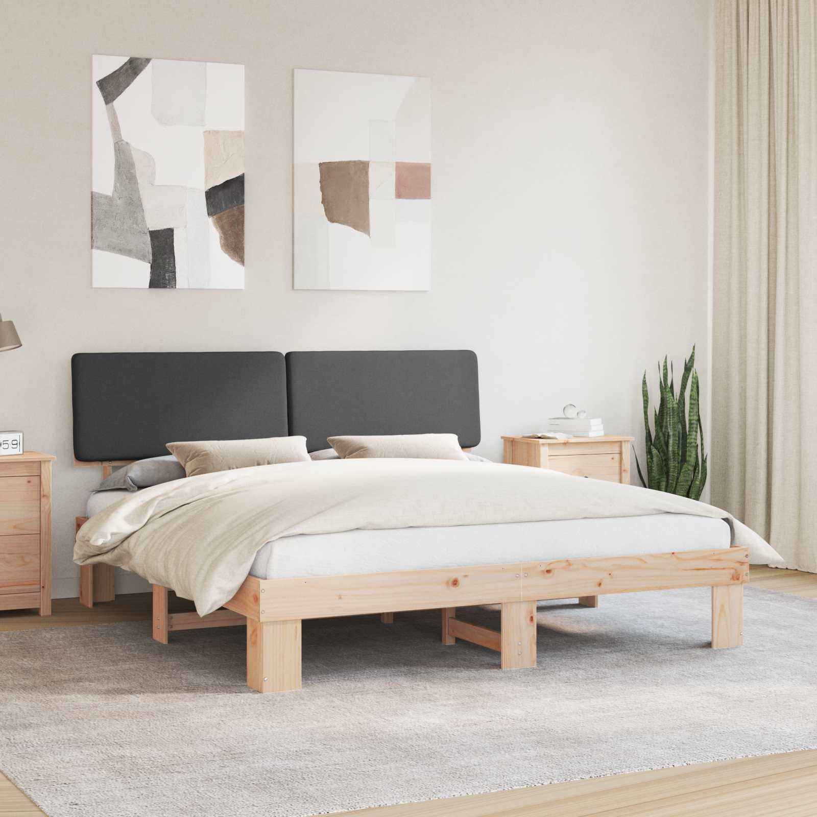 Estrutura de Cama com Cabeceira Estofada Cinzento Claro