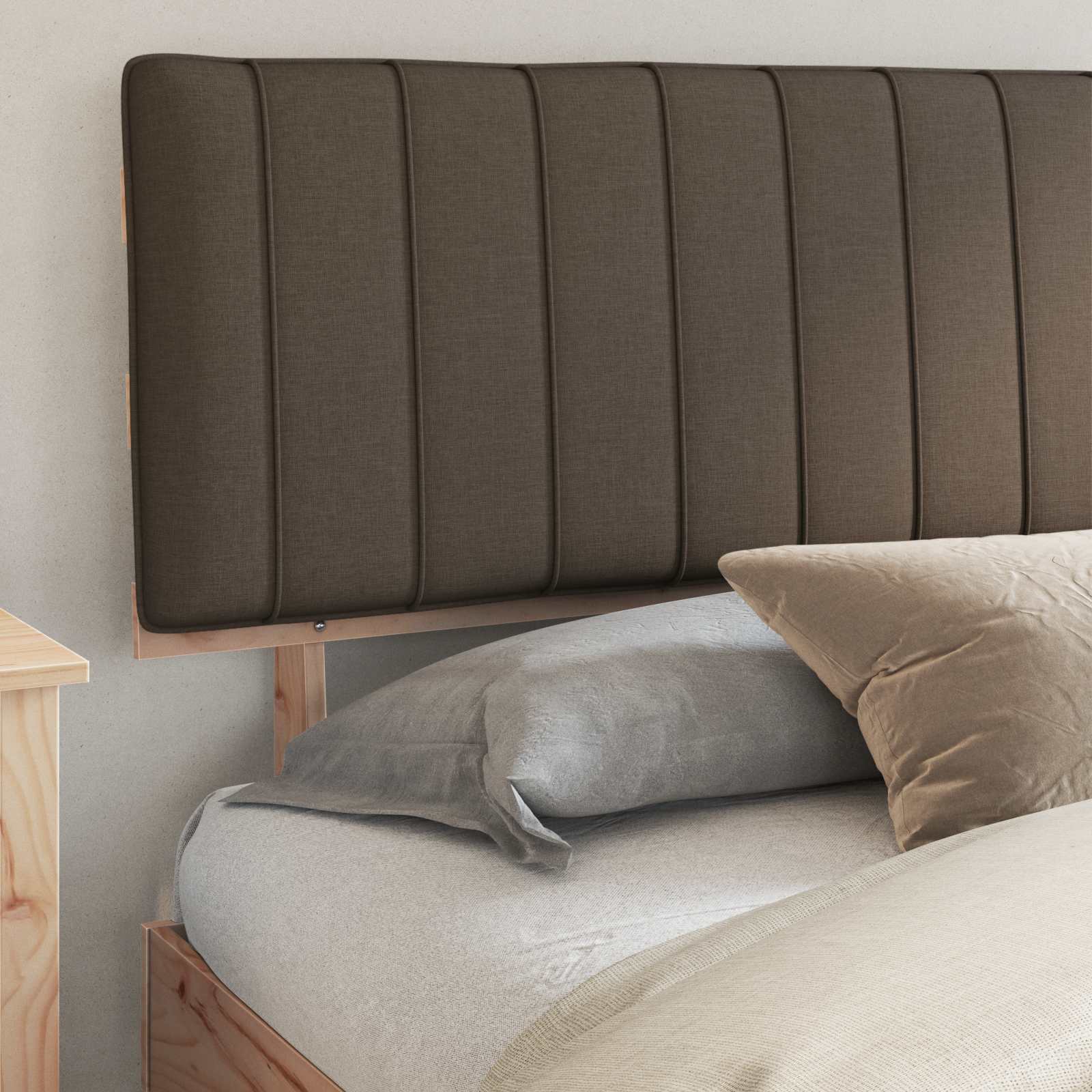 Estructura de Cama con Cabecera Tapizada Taupé 200 x 200 cm
