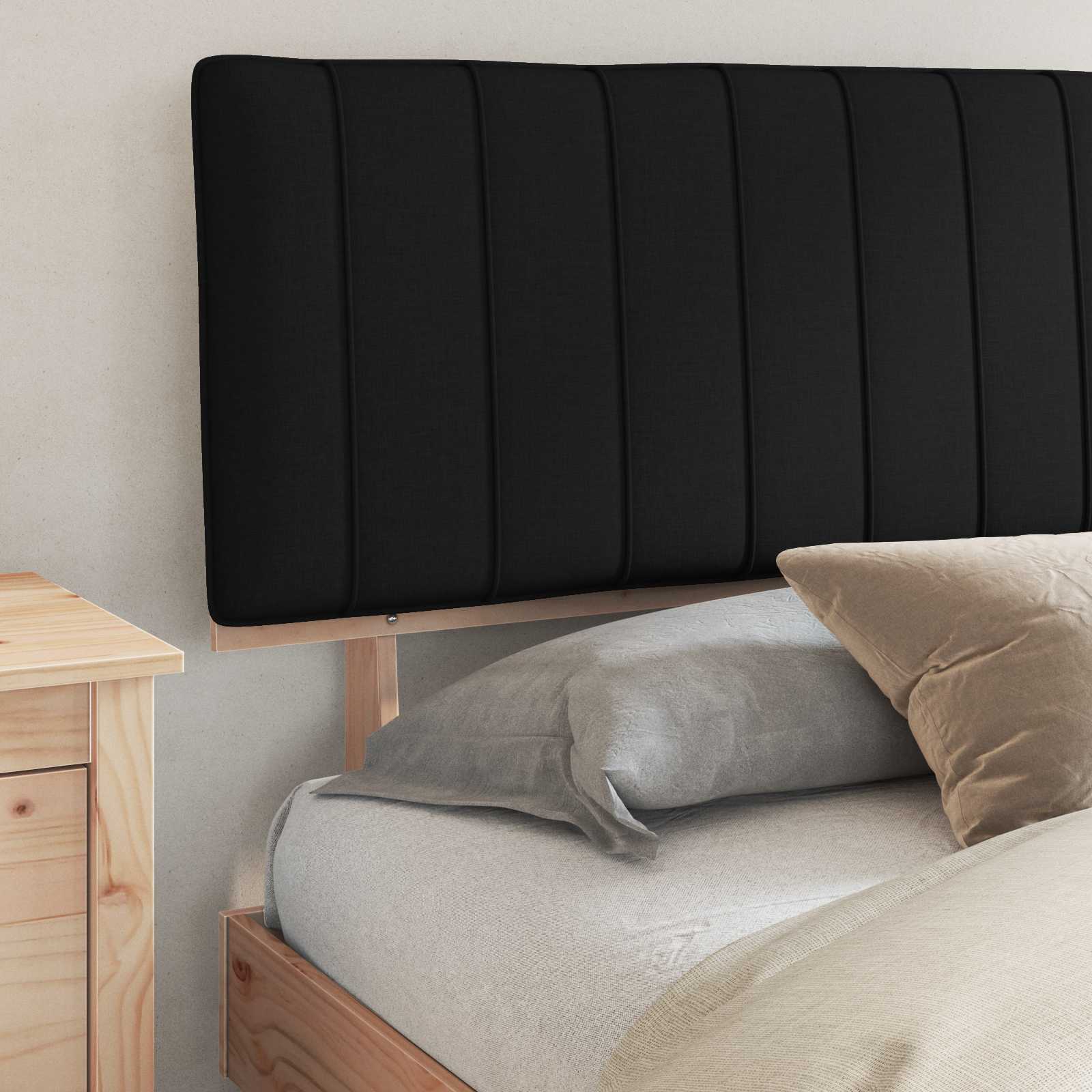 Estructura de Cama con Cabecera Tapizada Negro 180 x 200 cm