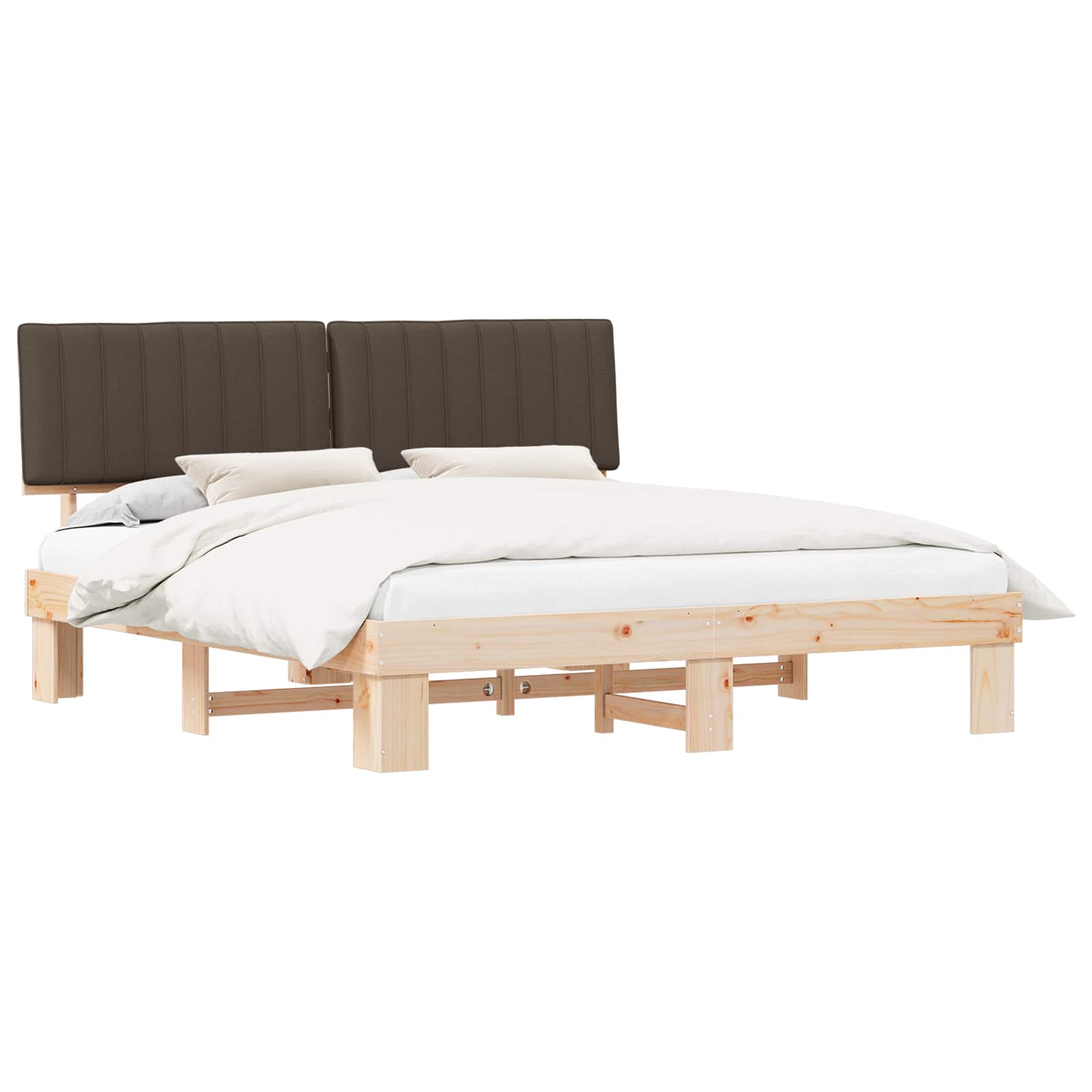 Estructura de Cama con Cabecera Tapizada Taupé 180 x 200 cm