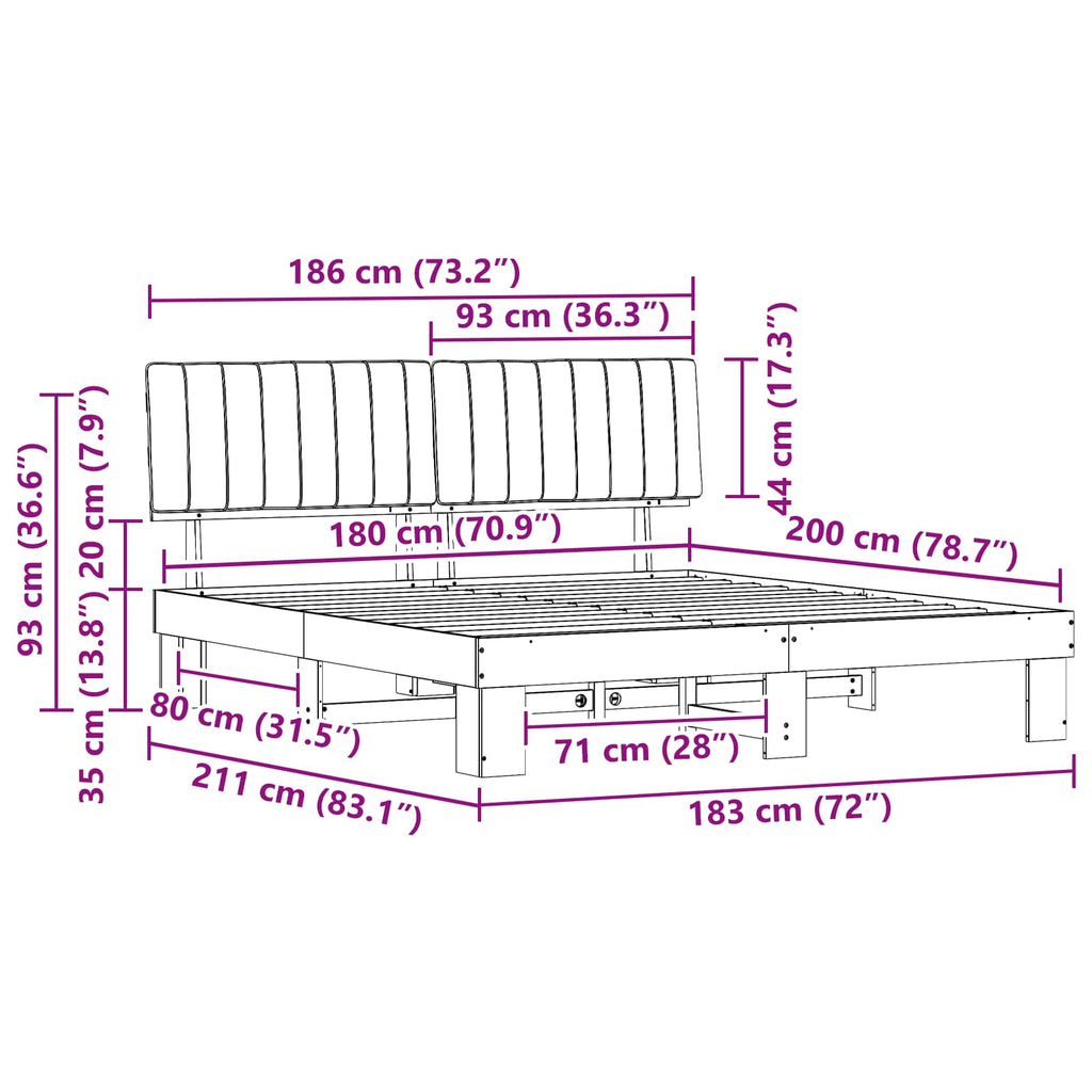 Estructura de Cama con Cabecera Tapizada Taupé 180 x 200 cm
