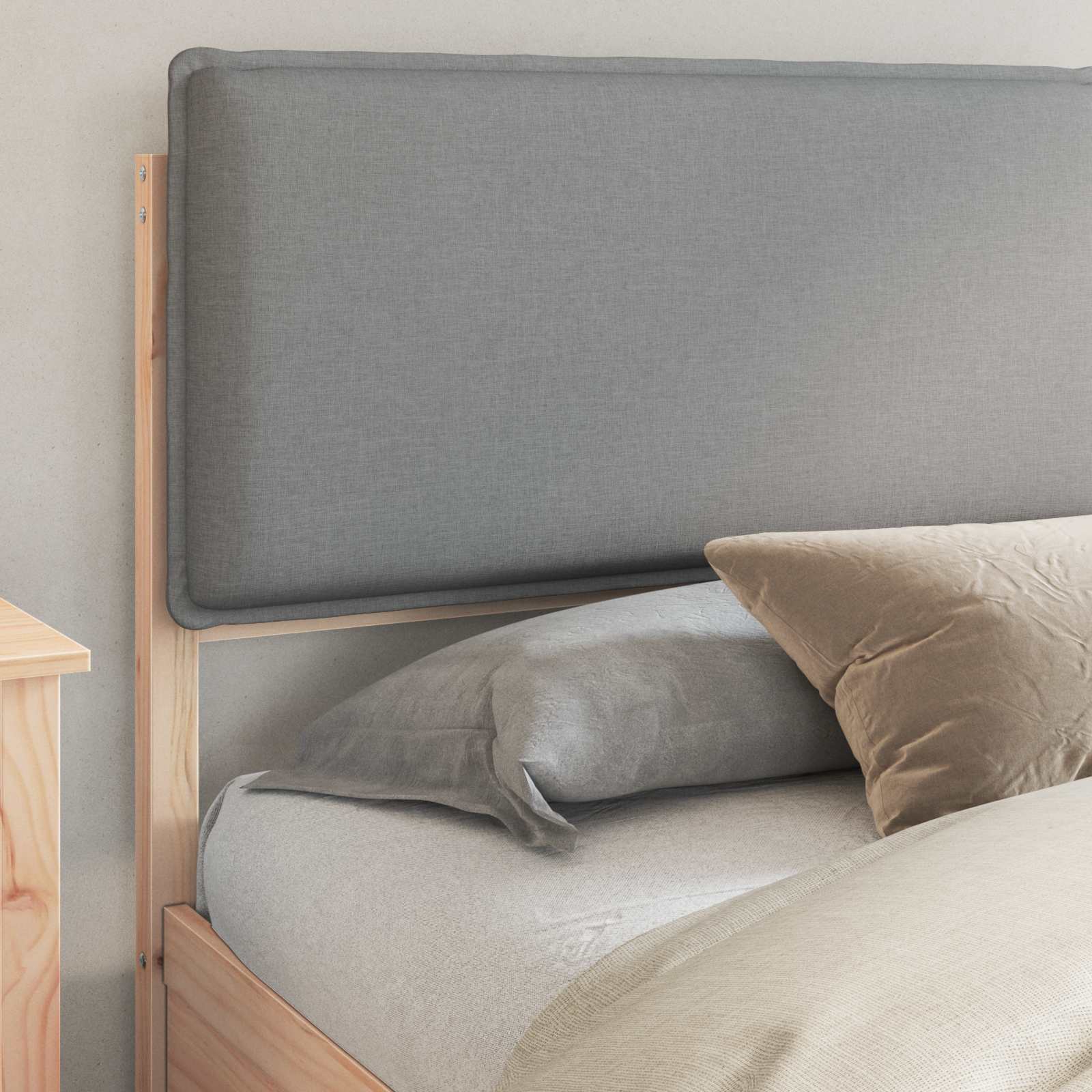 Estructura de Cama con Cabecera Tapizada Gris Claro