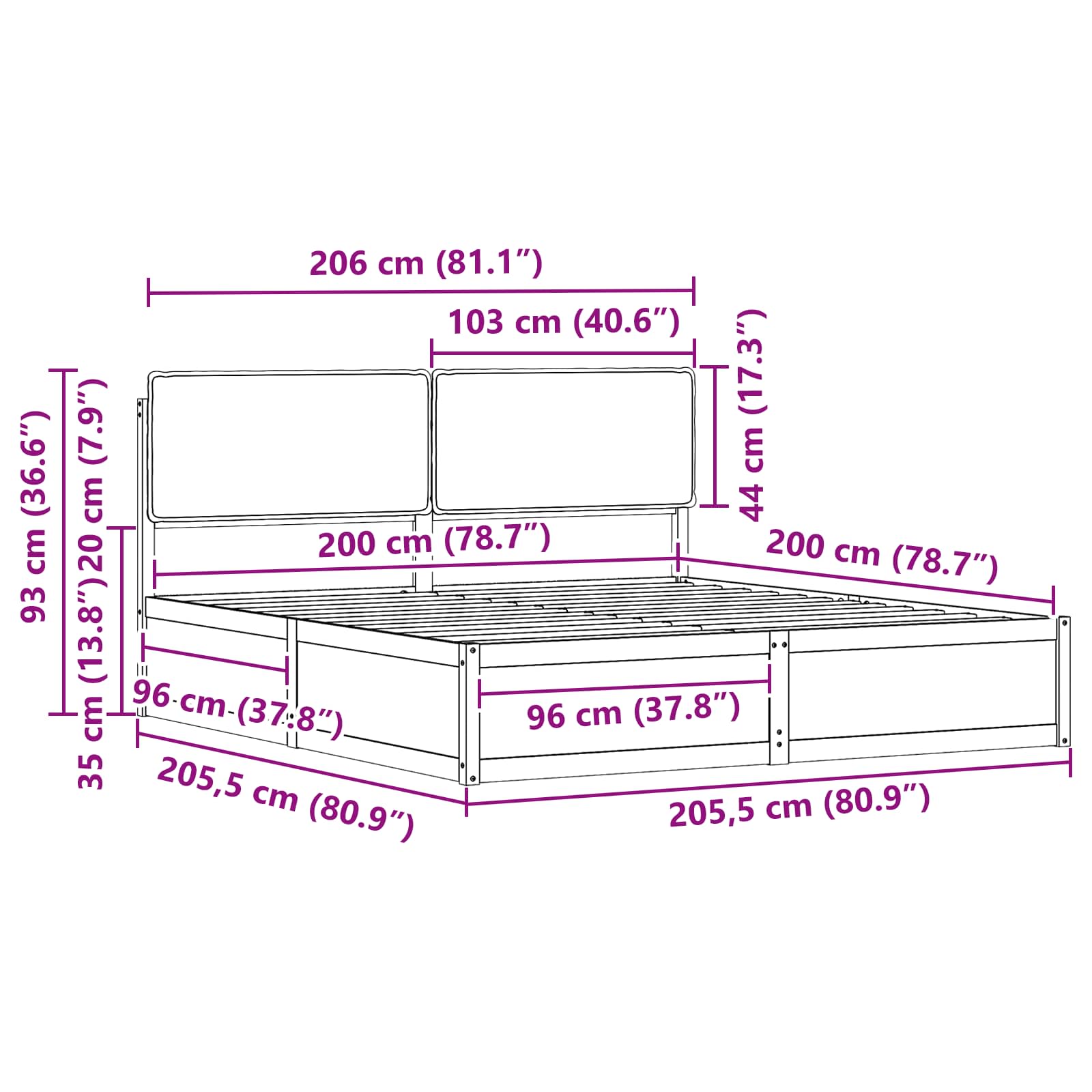 Estructura de Cama con Cabecera Tapizada Gris Claro