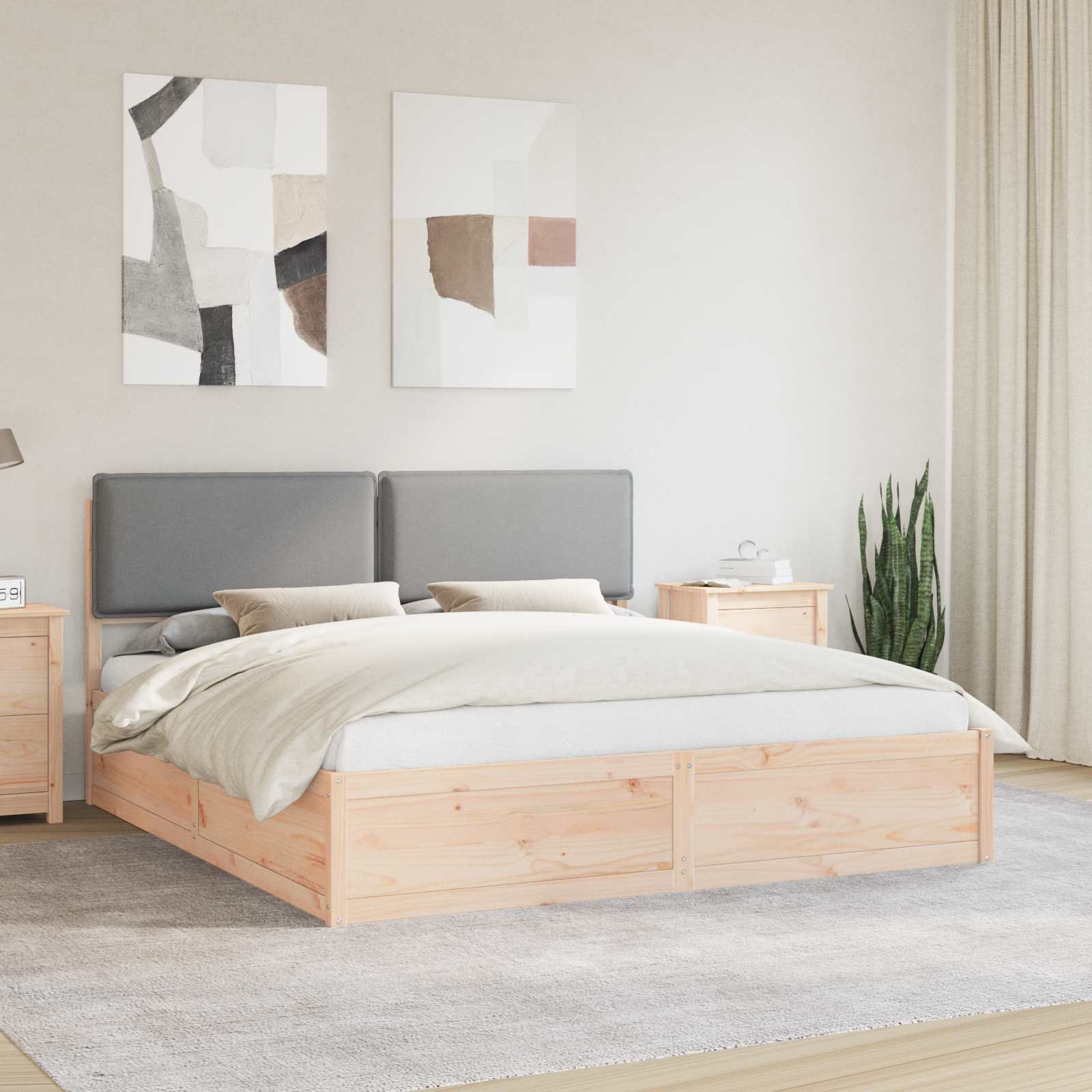 Estrutura de Cama com Cabeceira Estofada Cinzento Claro