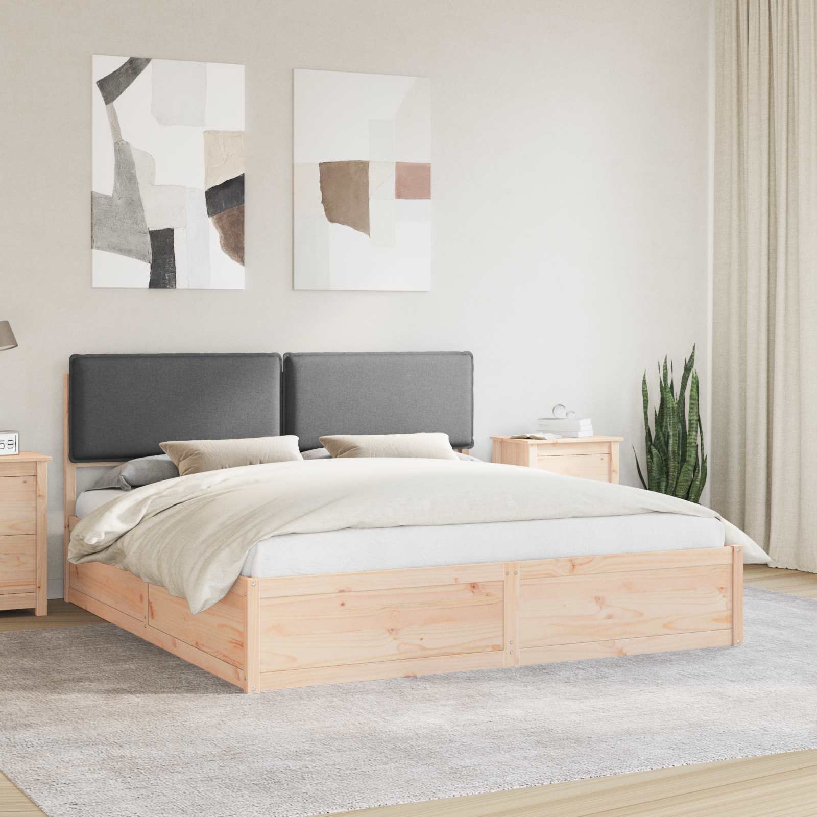 Estrutura de Cama com Cabeceira Estofada Cinzento Claro