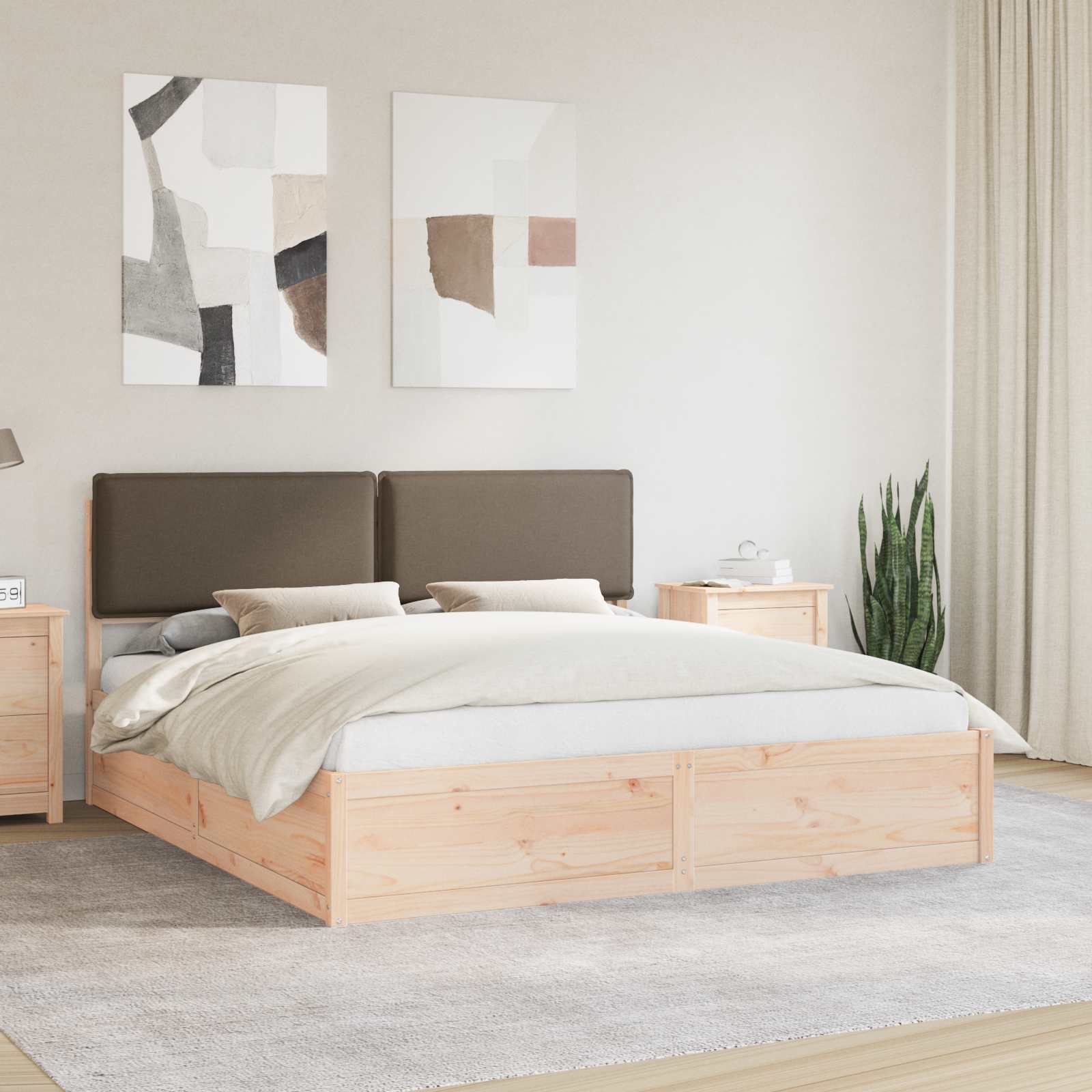 Estrutura de Cama com Cabeceira Estofada Cinzento Claro