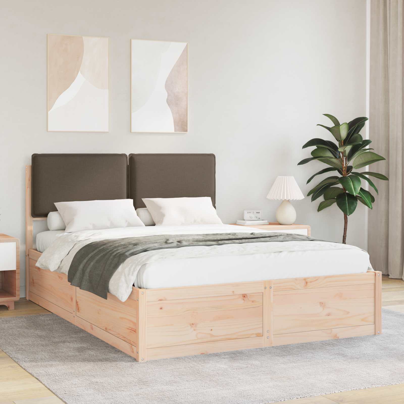 Estrutura de Cama com Cabeceira Estofada Cinzento Claro